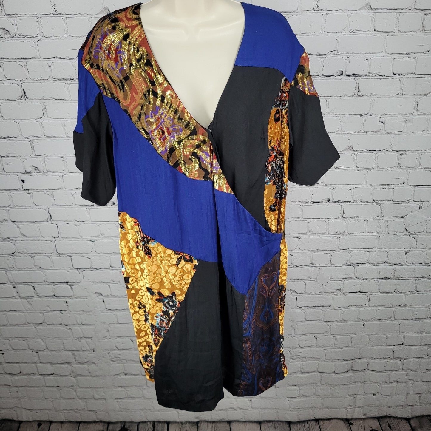 HD In Paris Anthropologie Colorblock Silk Blend Velvet Print Wrap Dress Size 12