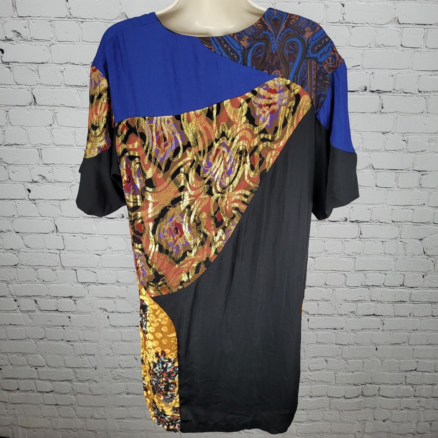 HD In Paris Anthropologie Colorblock Silk Blend Velvet Print Wrap Dress Size 12
