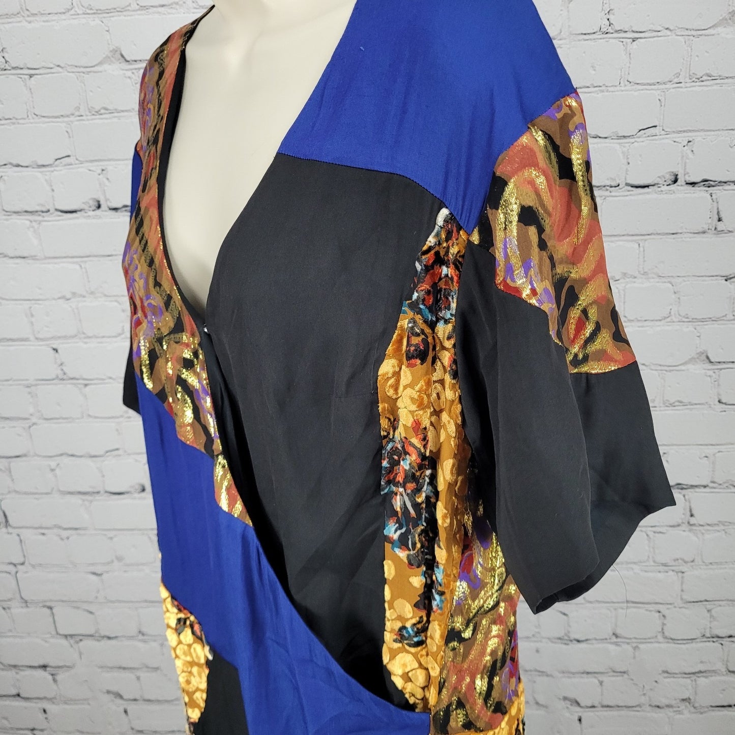 HD In Paris Anthropologie Colorblock Silk Blend Velvet Print Wrap Dress Size 12