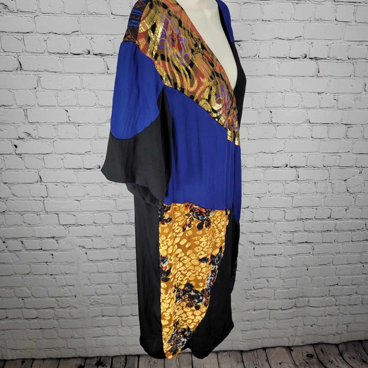 HD In Paris Anthropologie Colorblock Silk Blend Velvet Print Wrap Dress Size 12