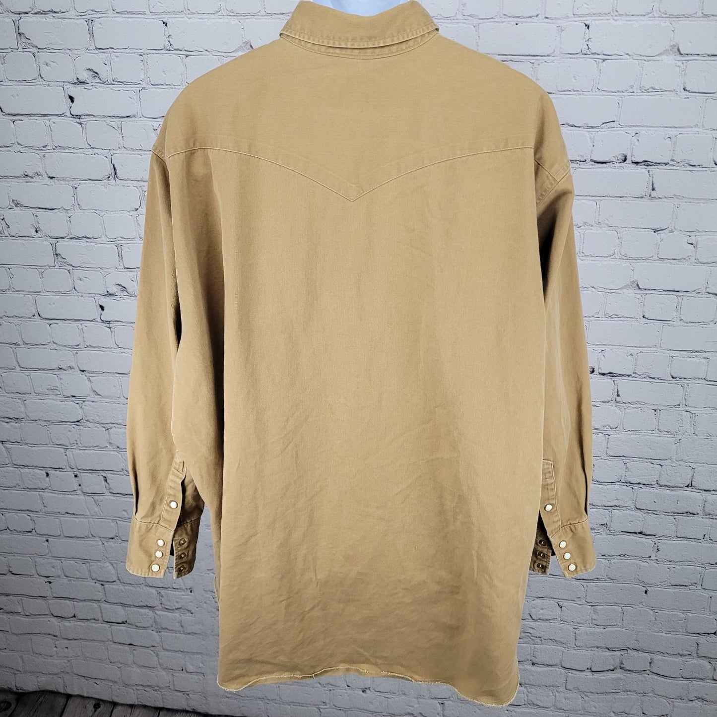 VTG Wrangler Tan Western X-Long Tail Pearl Snap Long Sleeve Shirt Big Size 20-36