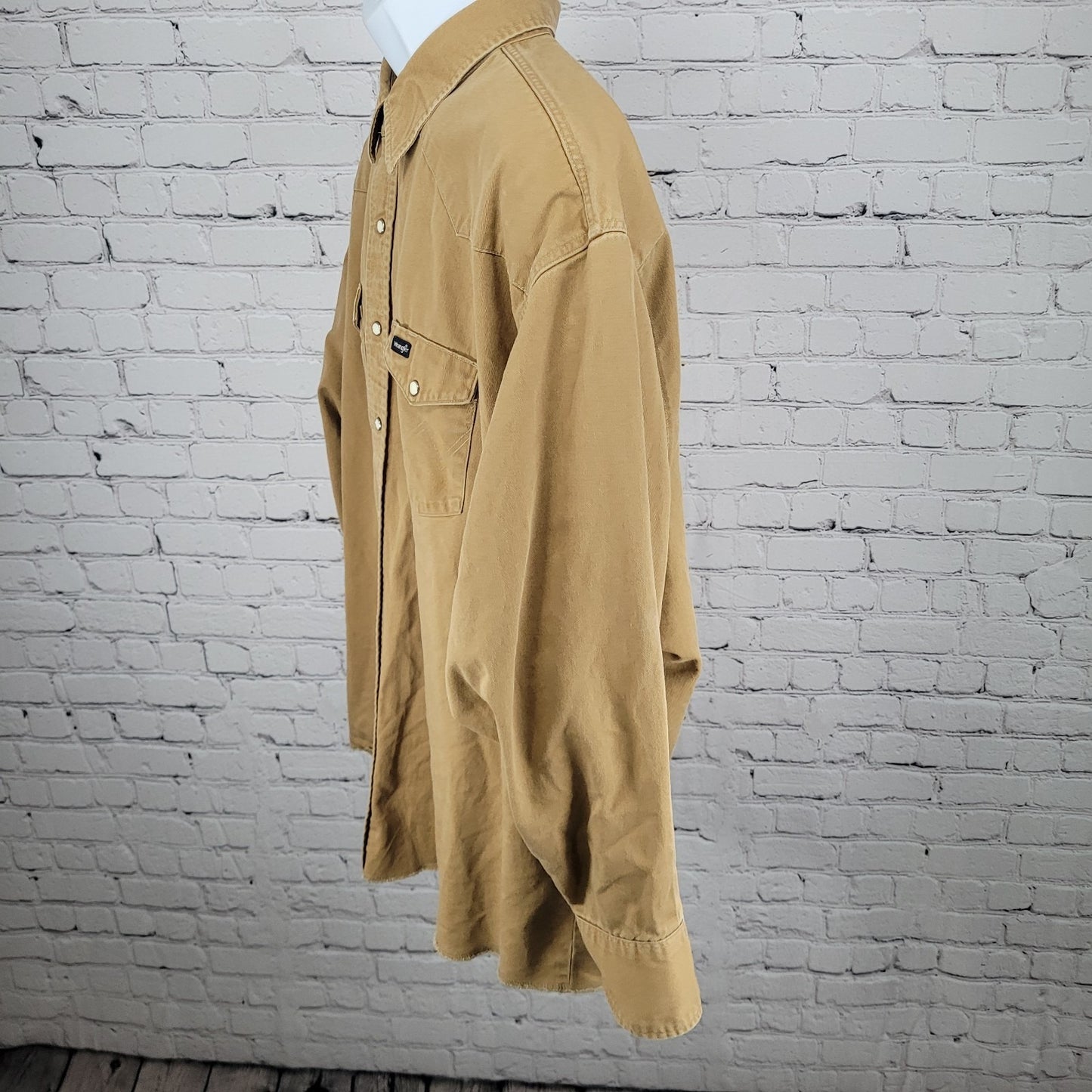 VTG Wrangler Tan Western X-Long Tail Pearl Snap Long Sleeve Shirt Big Size 20-36