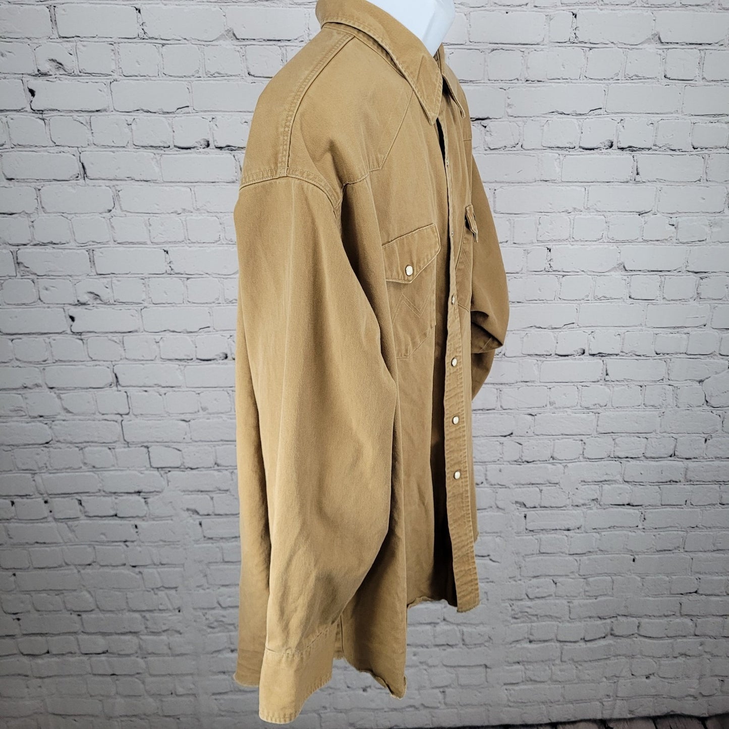VTG Wrangler Tan Western X-Long Tail Pearl Snap Long Sleeve Shirt Big Size 20-36