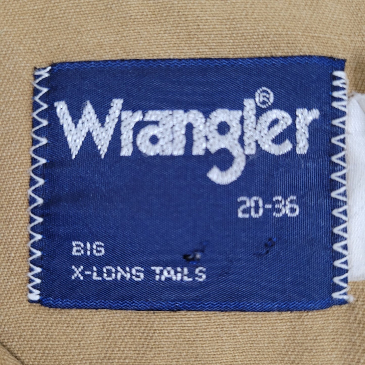VTG Wrangler Tan Western X-Long Tail Pearl Snap Long Sleeve Shirt Big Size 20-36