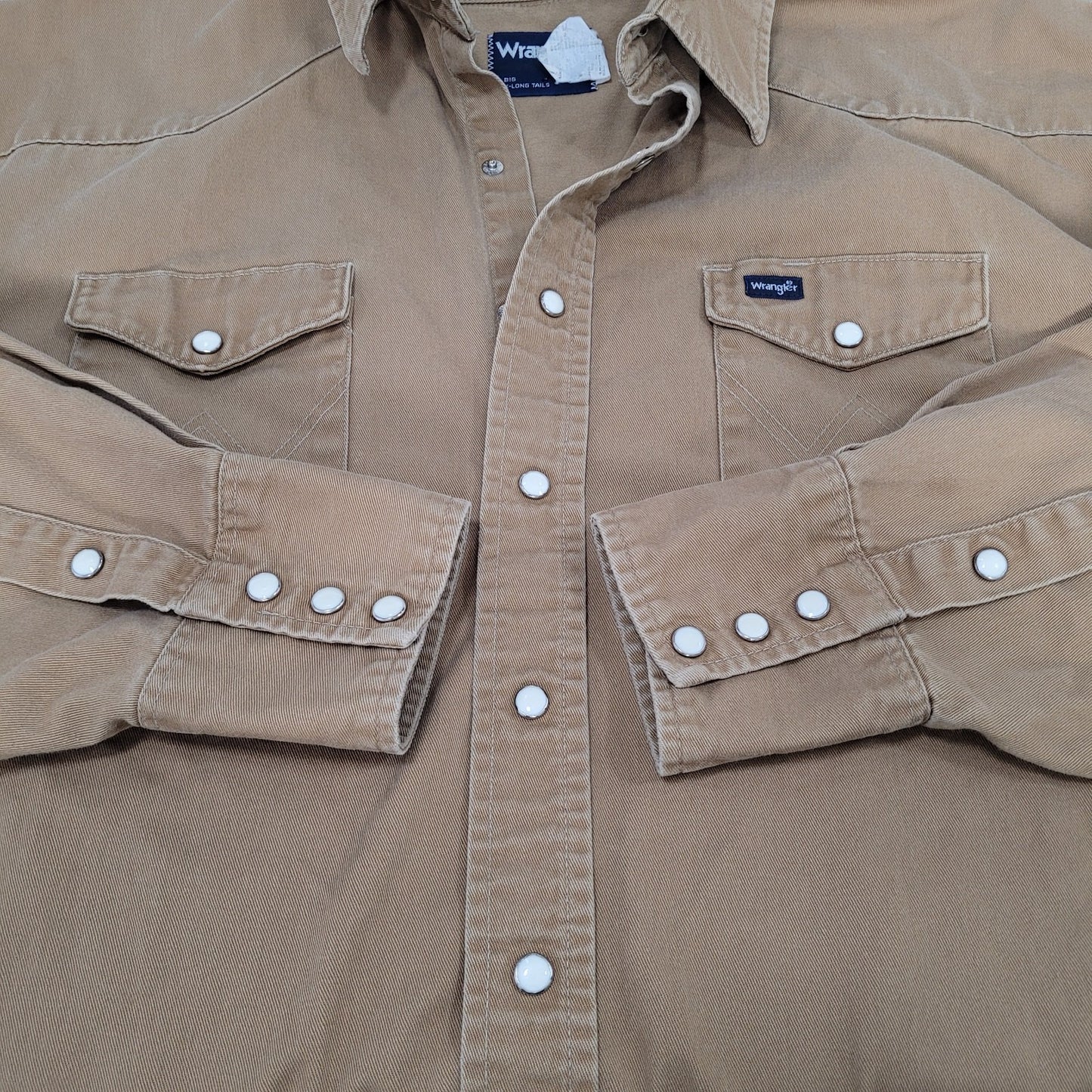 VTG Wrangler Tan Western X-Long Tail Pearl Snap Long Sleeve Shirt Big Size 20-36