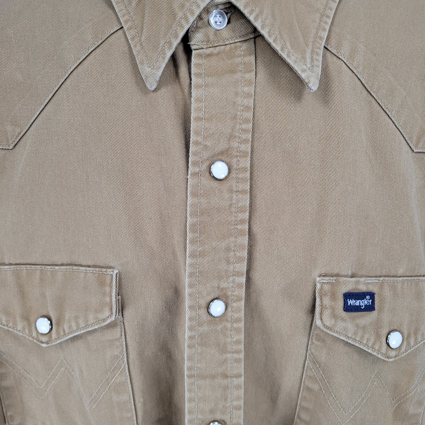 VTG Wrangler Tan Western X-Long Tail Pearl Snap Long Sleeve Shirt Big Size 20-36