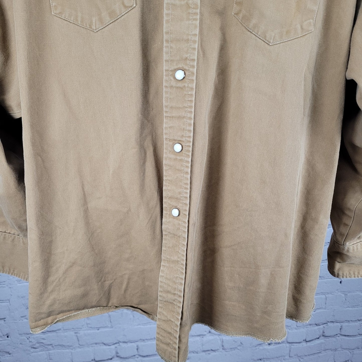 VTG Wrangler Tan Western X-Long Tail Pearl Snap Long Sleeve Shirt Big Size 20-36