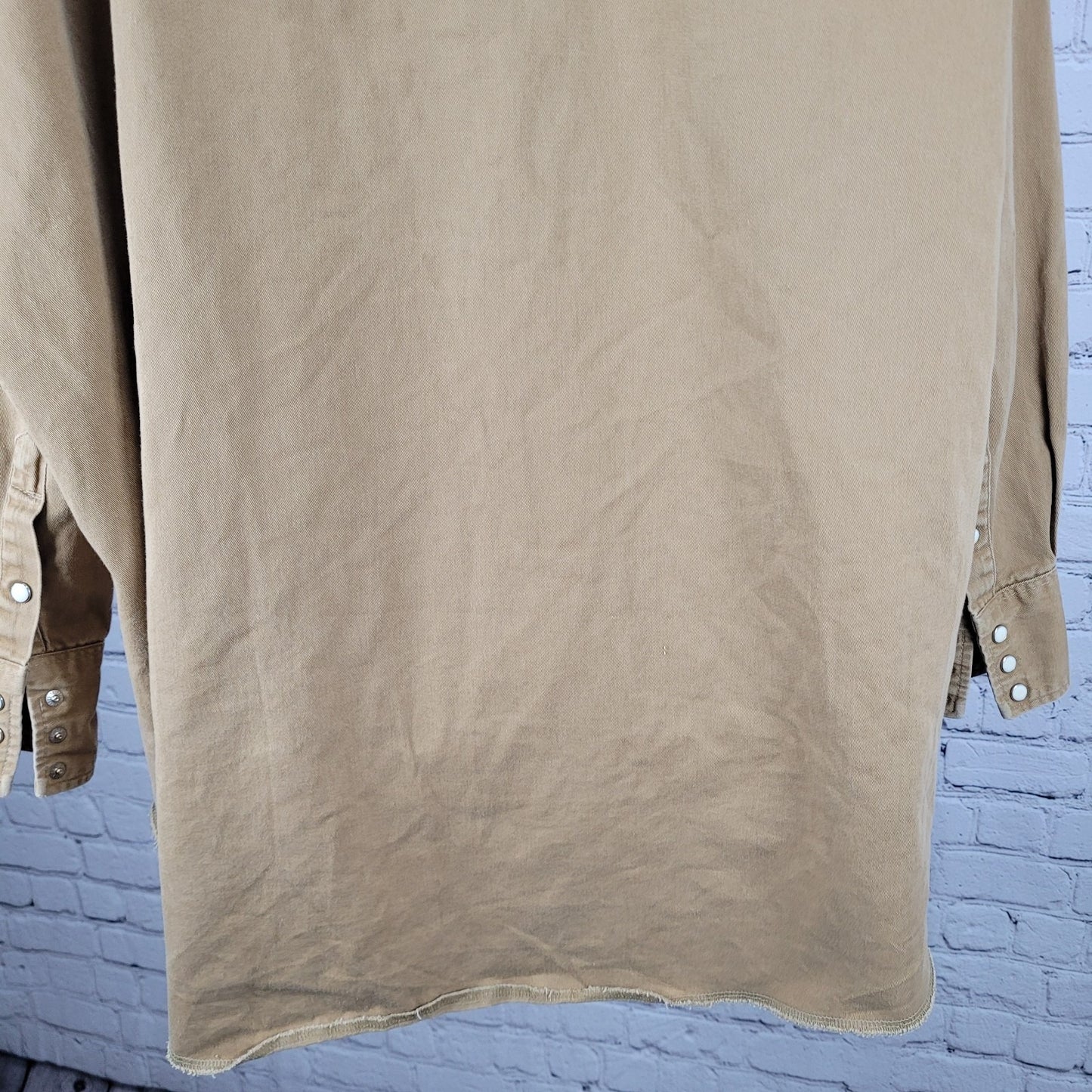 VTG Wrangler Tan Western X-Long Tail Pearl Snap Long Sleeve Shirt Big Size 20-36