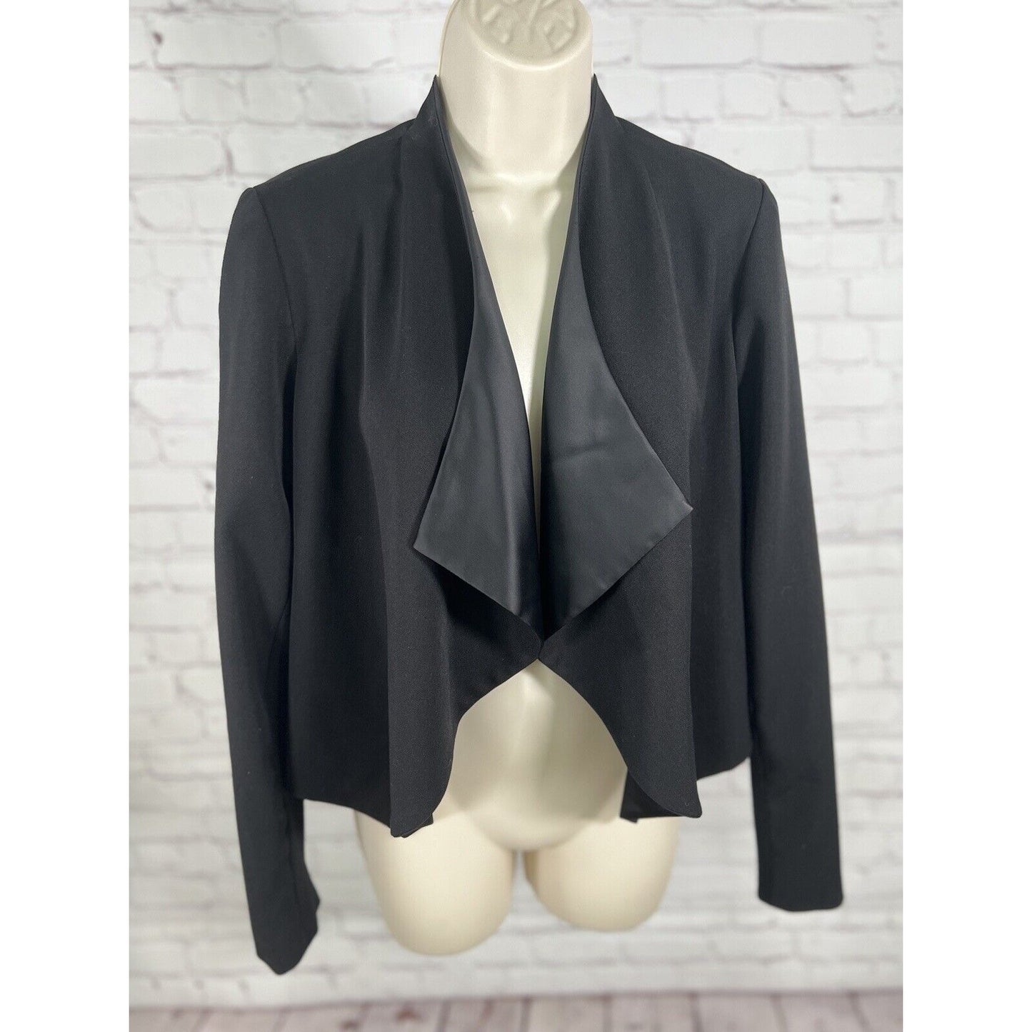 Anthropologie Elevenses Cardigan Open Solid Black Cropped Long Sleeve USA Size 4