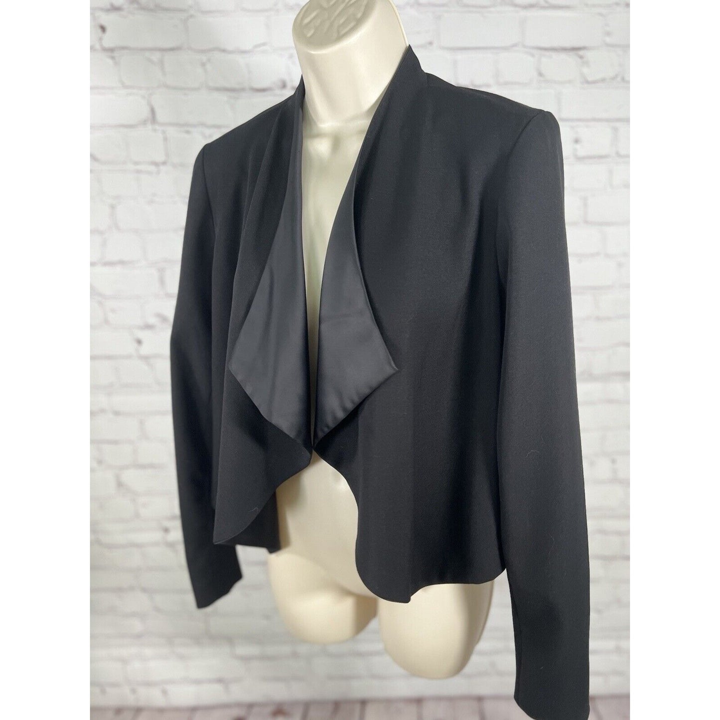 Anthropologie Elevenses Cardigan Open Solid Black Cropped Long Sleeve USA Size 4