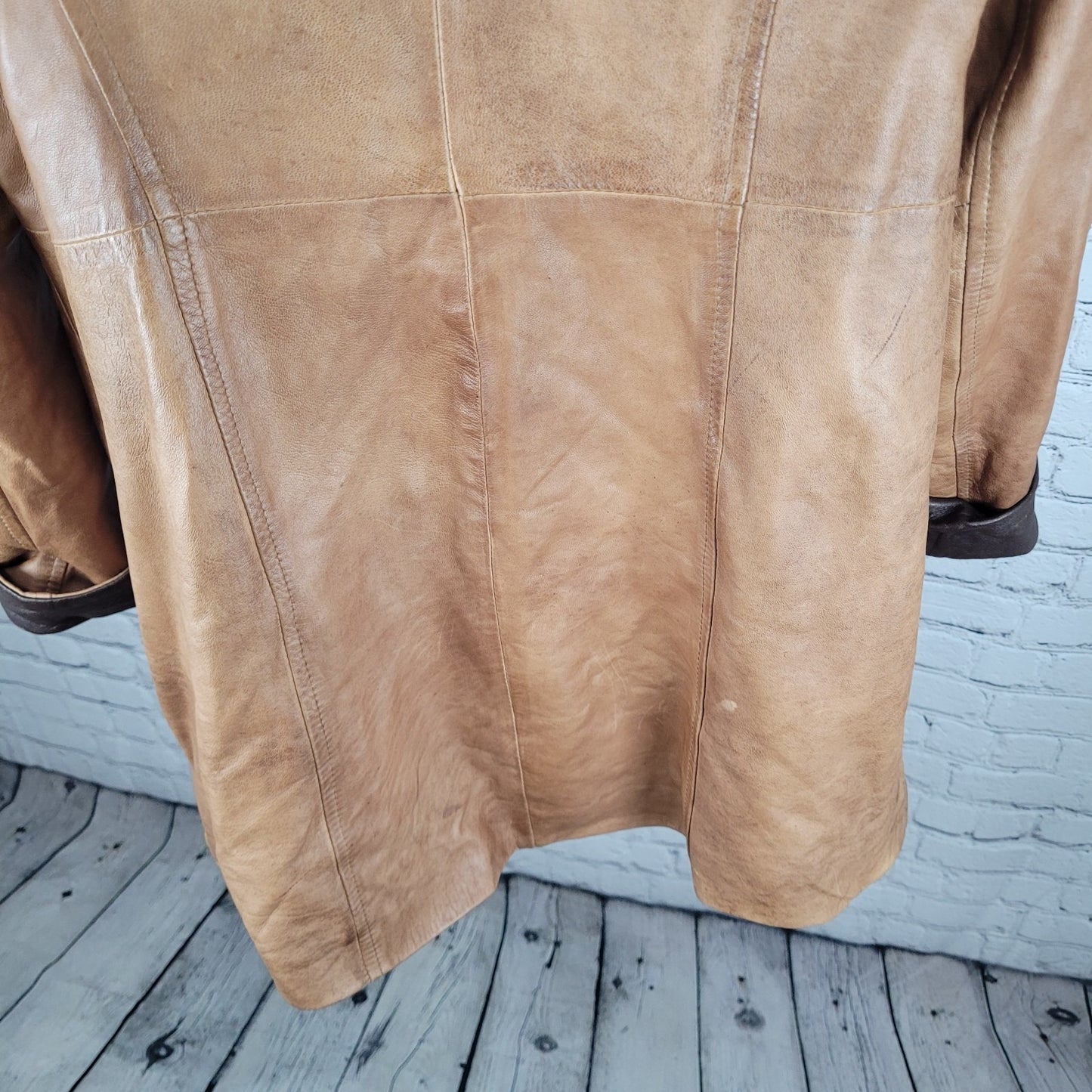 Vera Pelle Brown Soft Leather Removable Hood Zip Jacket Italy Made Size 52