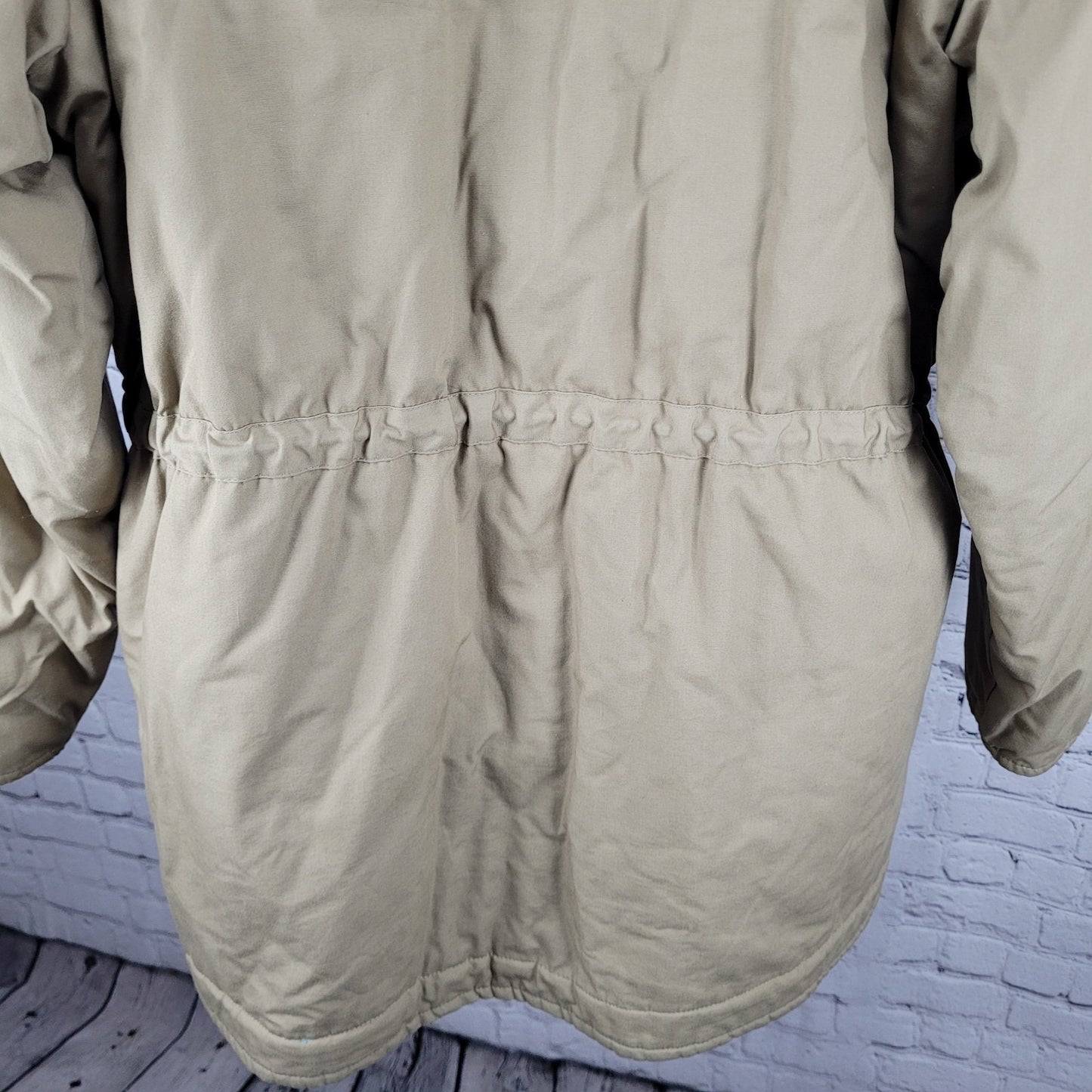 London Fog Towne Tan Removable Hood Plaid Lined Full Zip Coat Size Large L