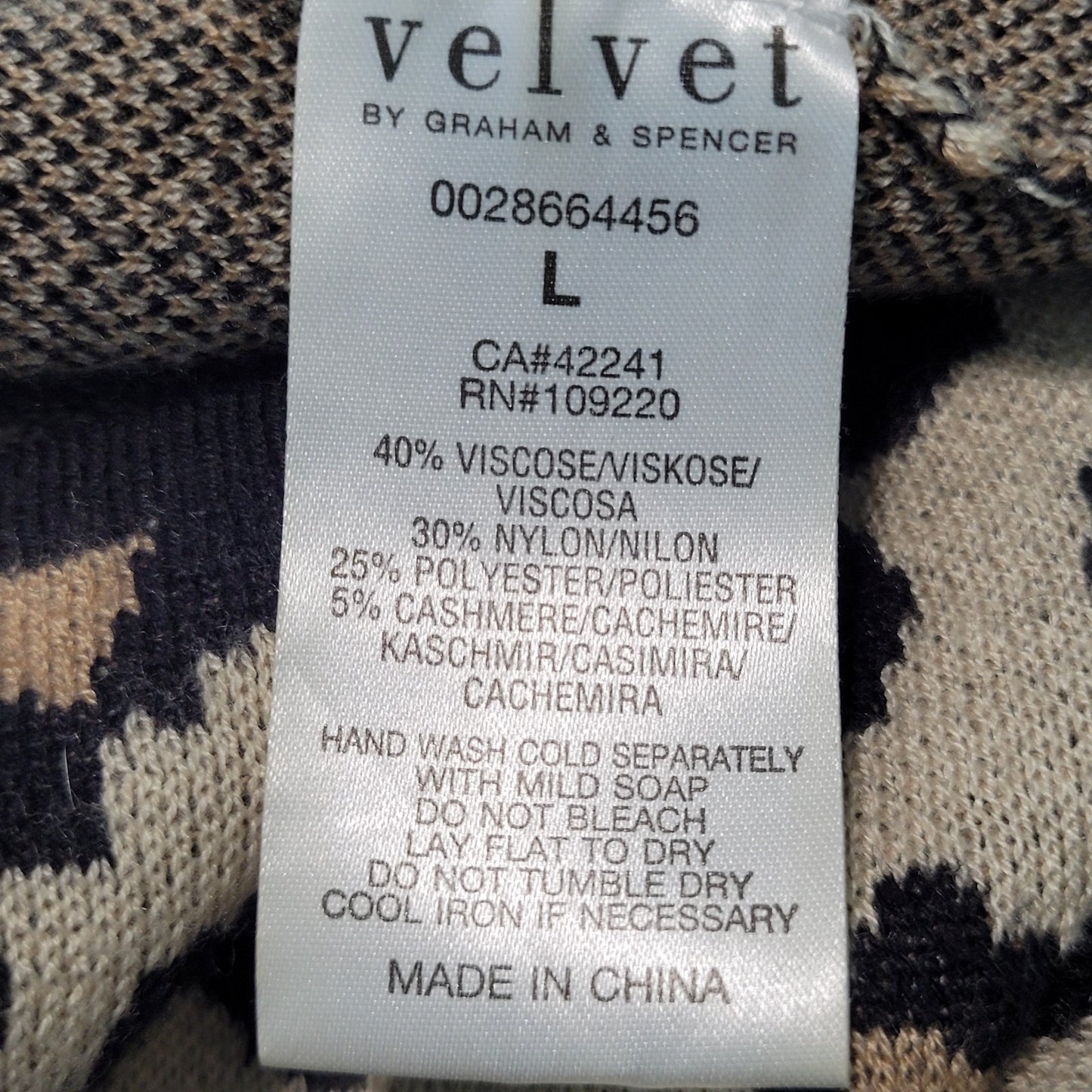 Velvet Beige Leopard Cashmere Blend Knit Long Sleeve Sweater Dress Size Large L