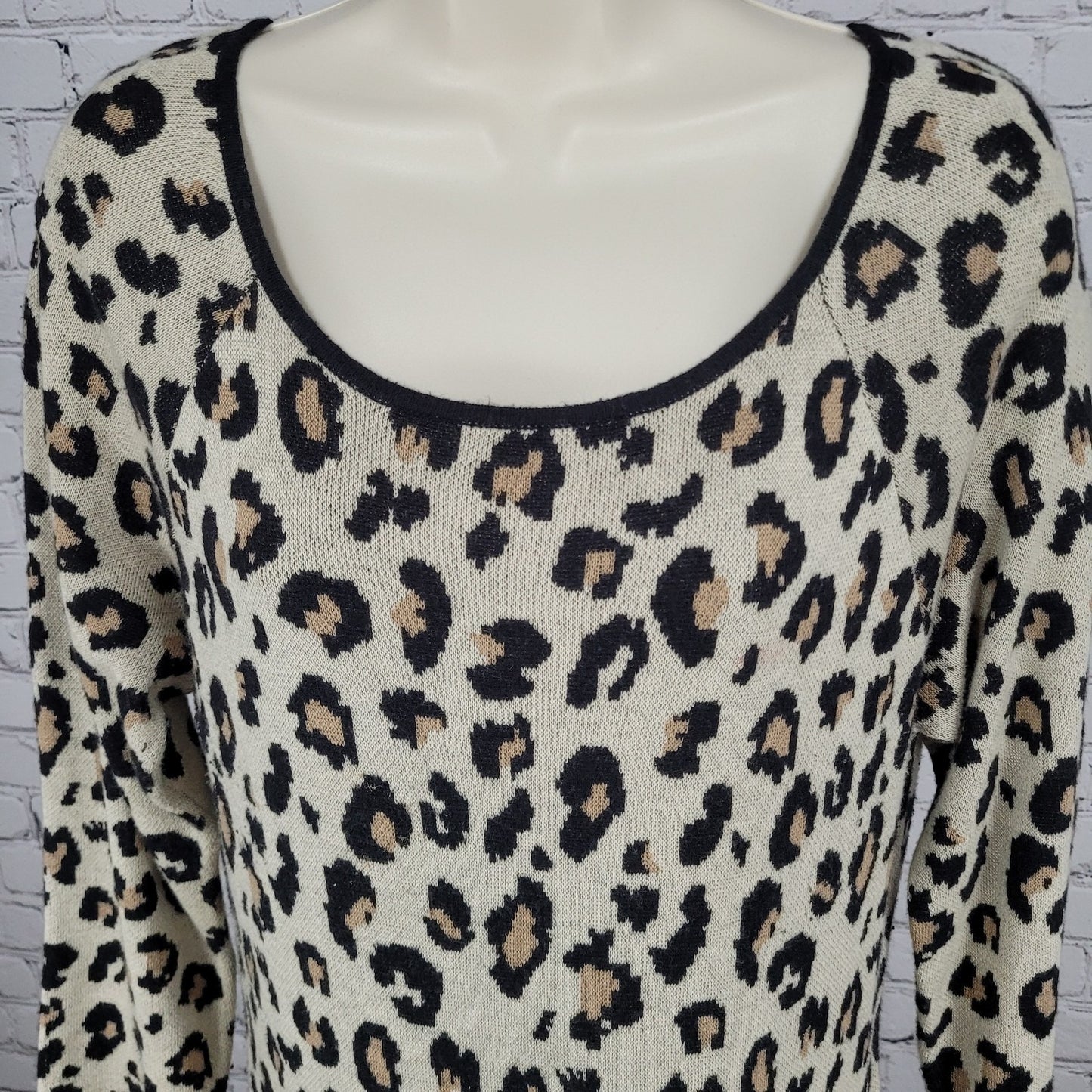 Velvet Beige Leopard Cashmere Blend Knit Long Sleeve Sweater Dress Size Large L