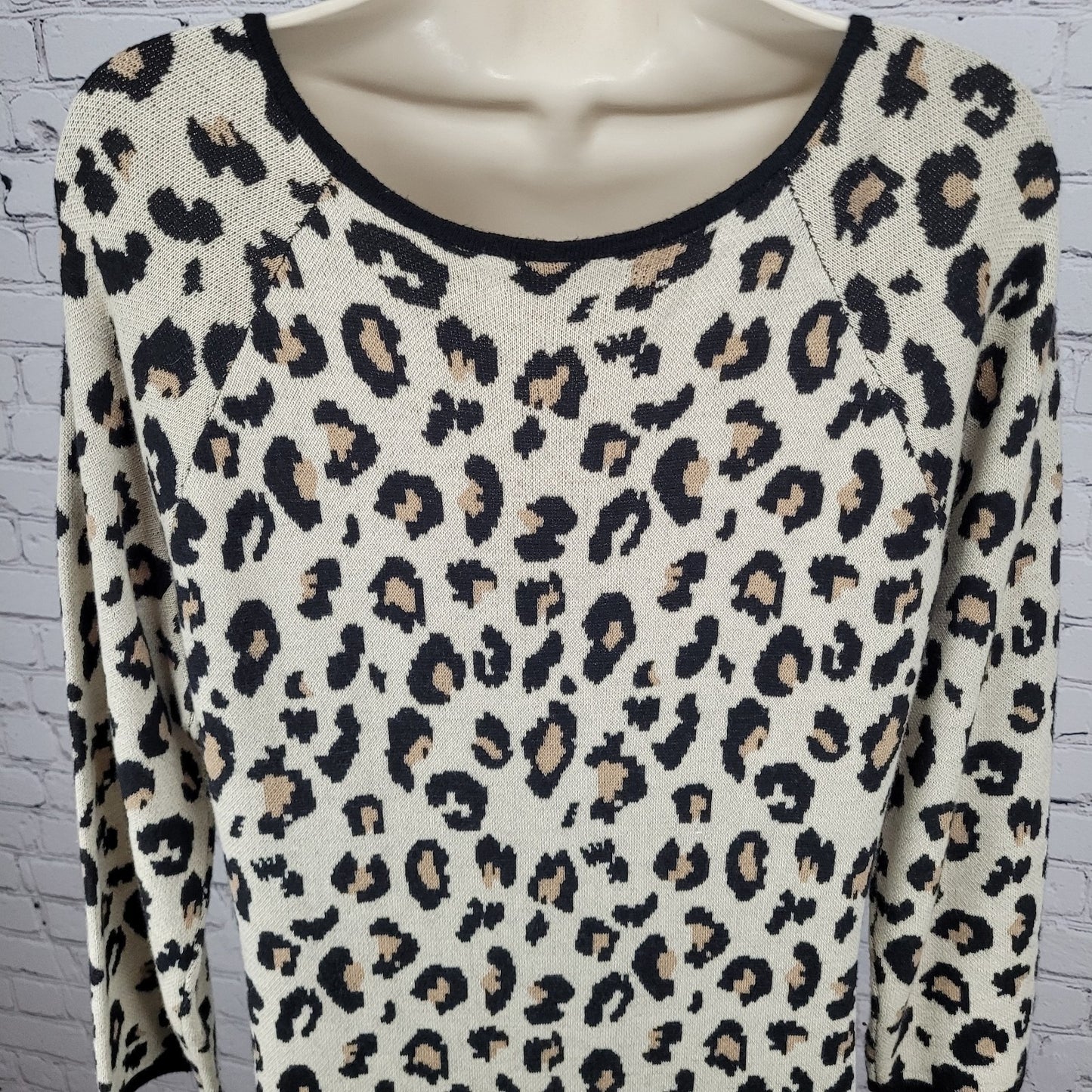 Velvet Beige Leopard Cashmere Blend Knit Long Sleeve Sweater Dress Size Large L