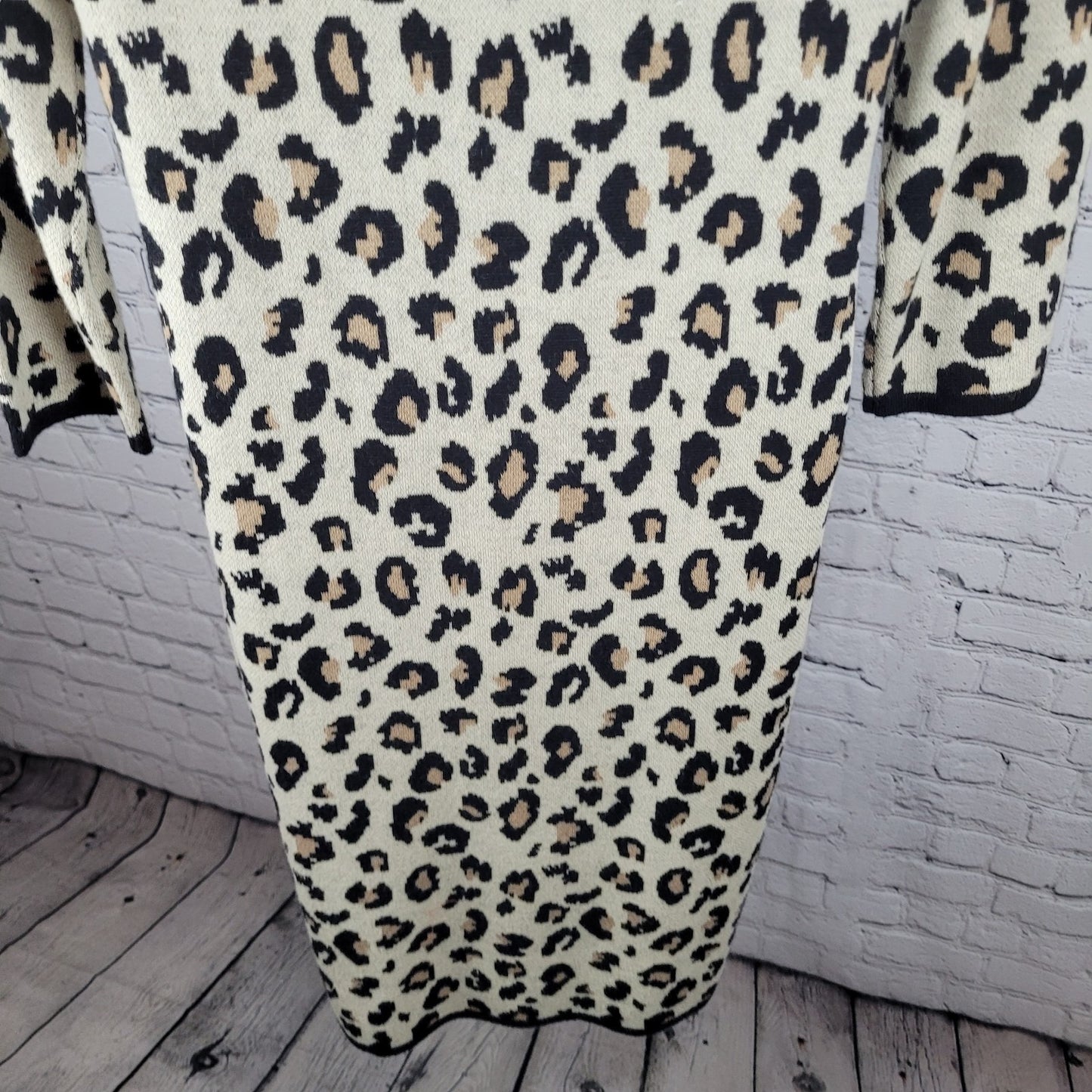 Velvet Beige Leopard Cashmere Blend Knit Long Sleeve Sweater Dress Size Large L