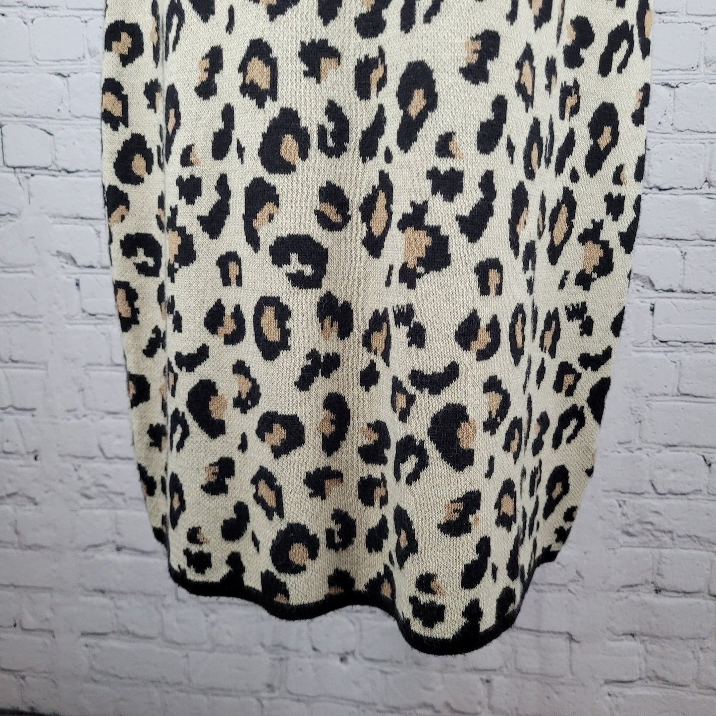 Velvet Beige Leopard Cashmere Blend Knit Long Sleeve Sweater Dress Size Large L