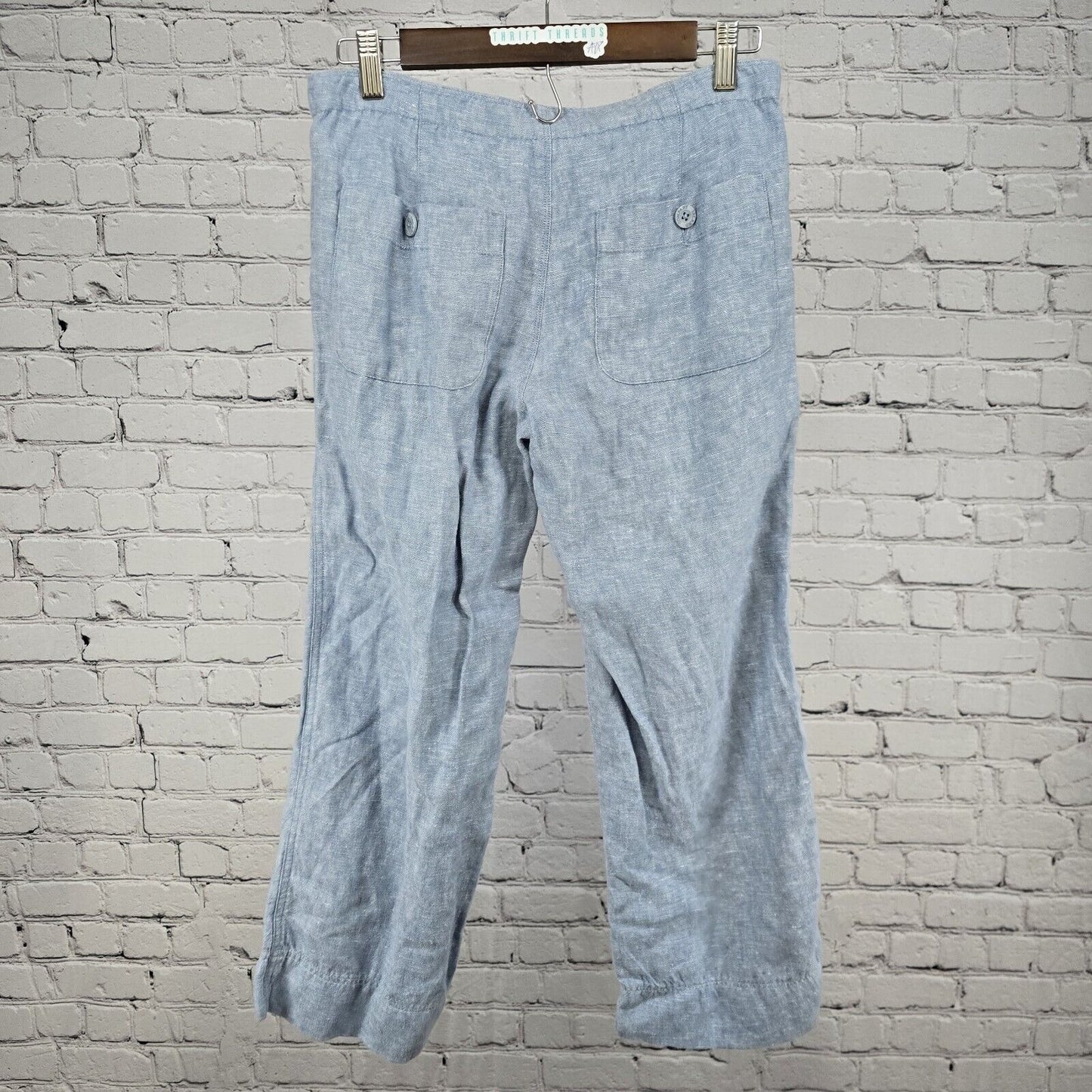 Island Company Relaxed 100% Linen Drawstring Light Blue Button Fly Pants Size XS