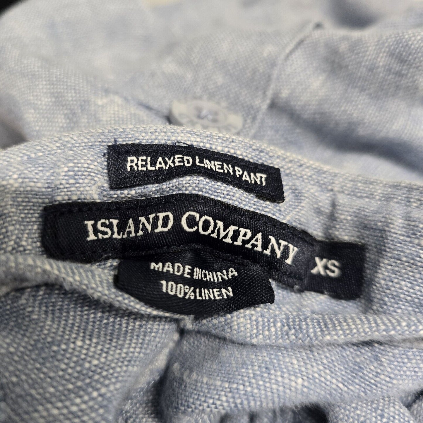 Island Company Relaxed 100% Linen Drawstring Light Blue Button Fly Pants Size XS