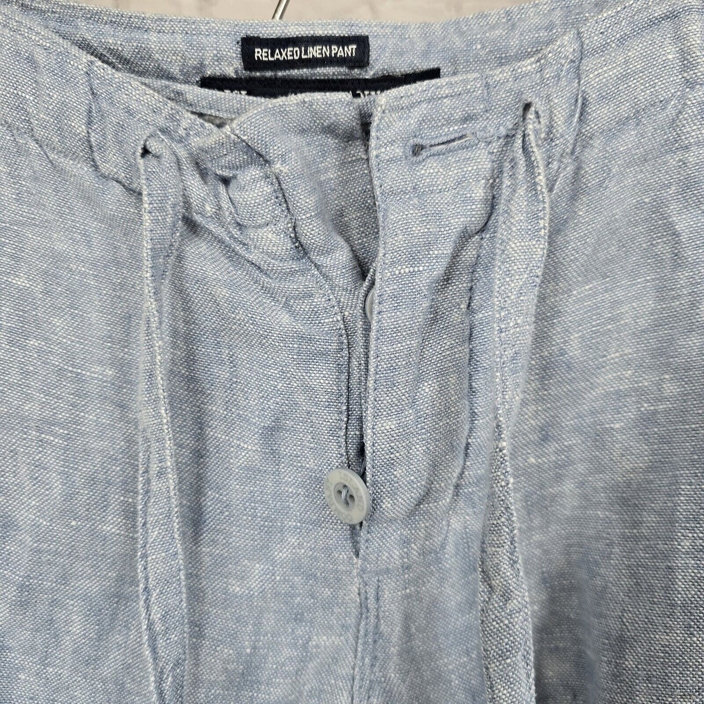 Island Company Relaxed 100% Linen Drawstring Light Blue Button Fly Pants Size XS