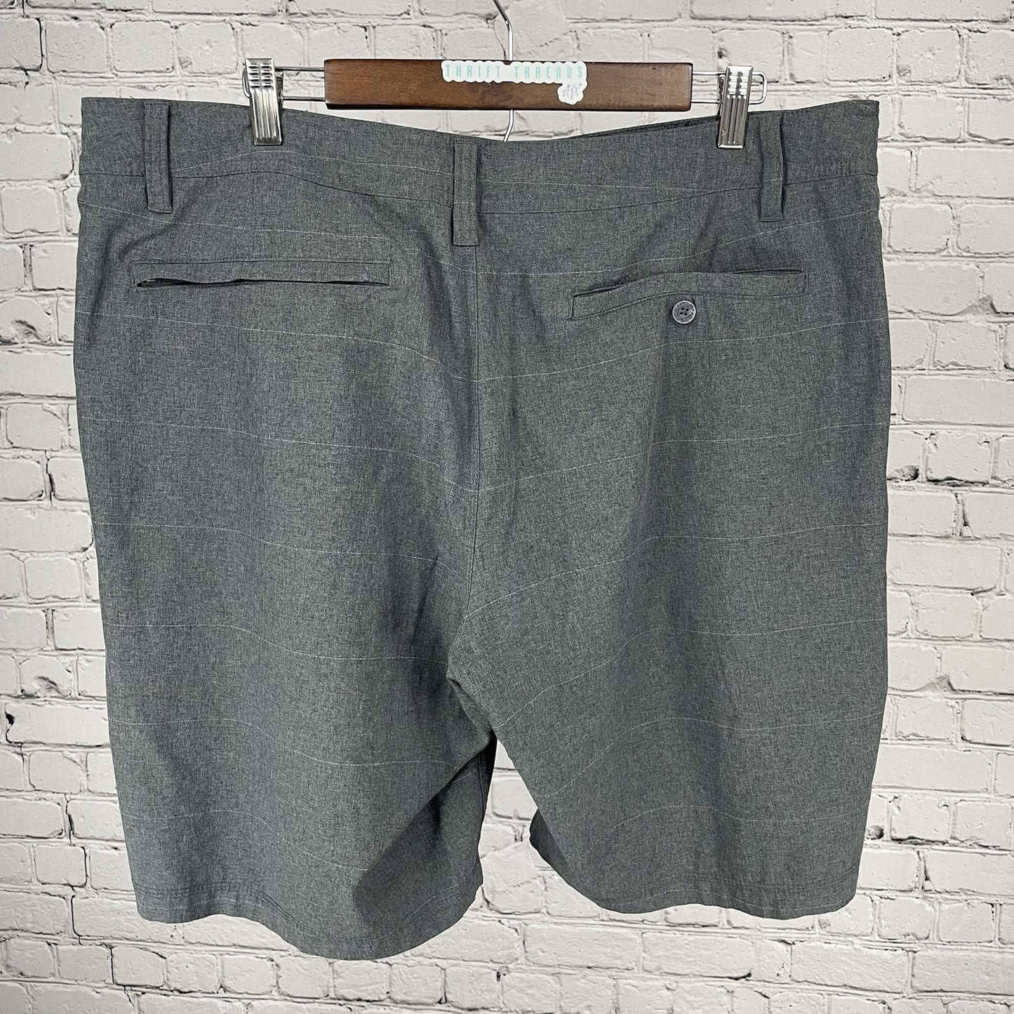 Hang Ten Grey Zipped Drawstring Chino Board Shorts Swim Trunks Pockets Size 38