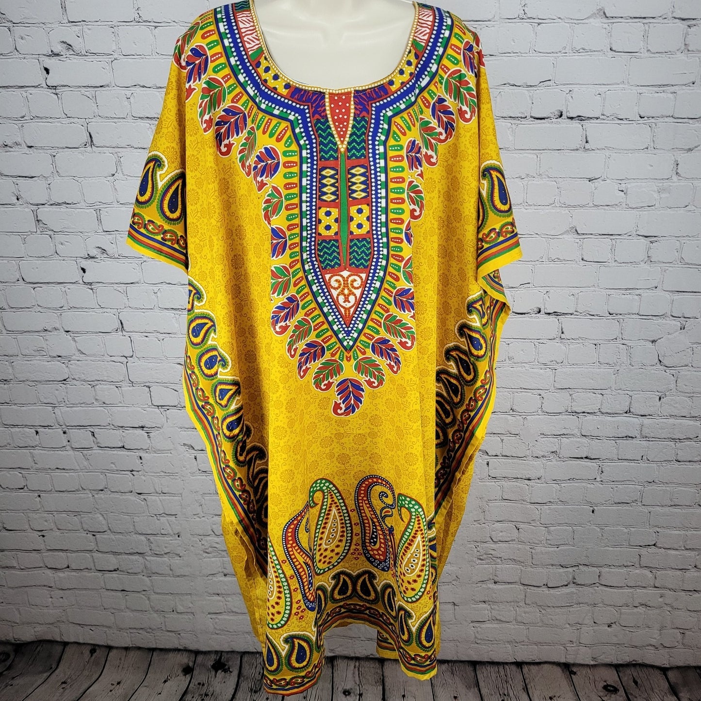 Sante Classics Yellow Floral Glitter Colorful Kaftan India Made Dress O/S