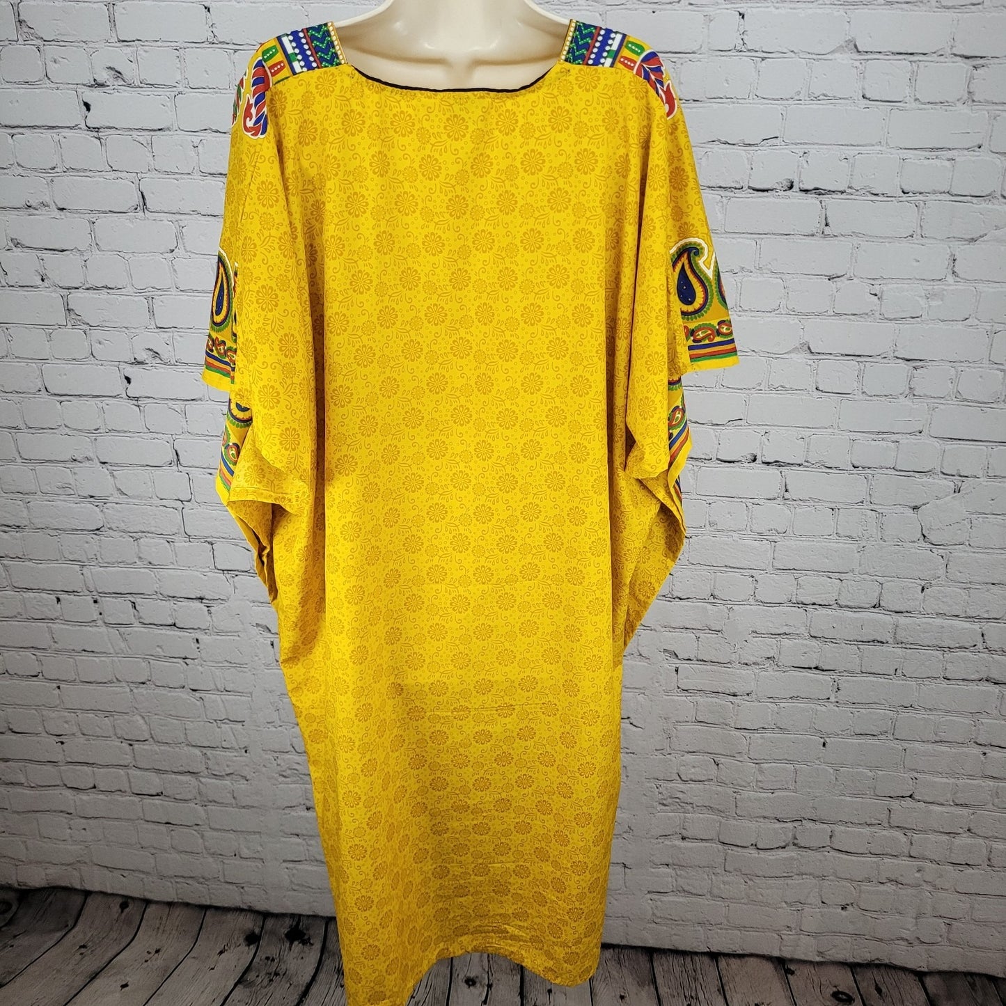 Sante Classics Yellow Floral Glitter Colorful Kaftan India Made Dress O/S
