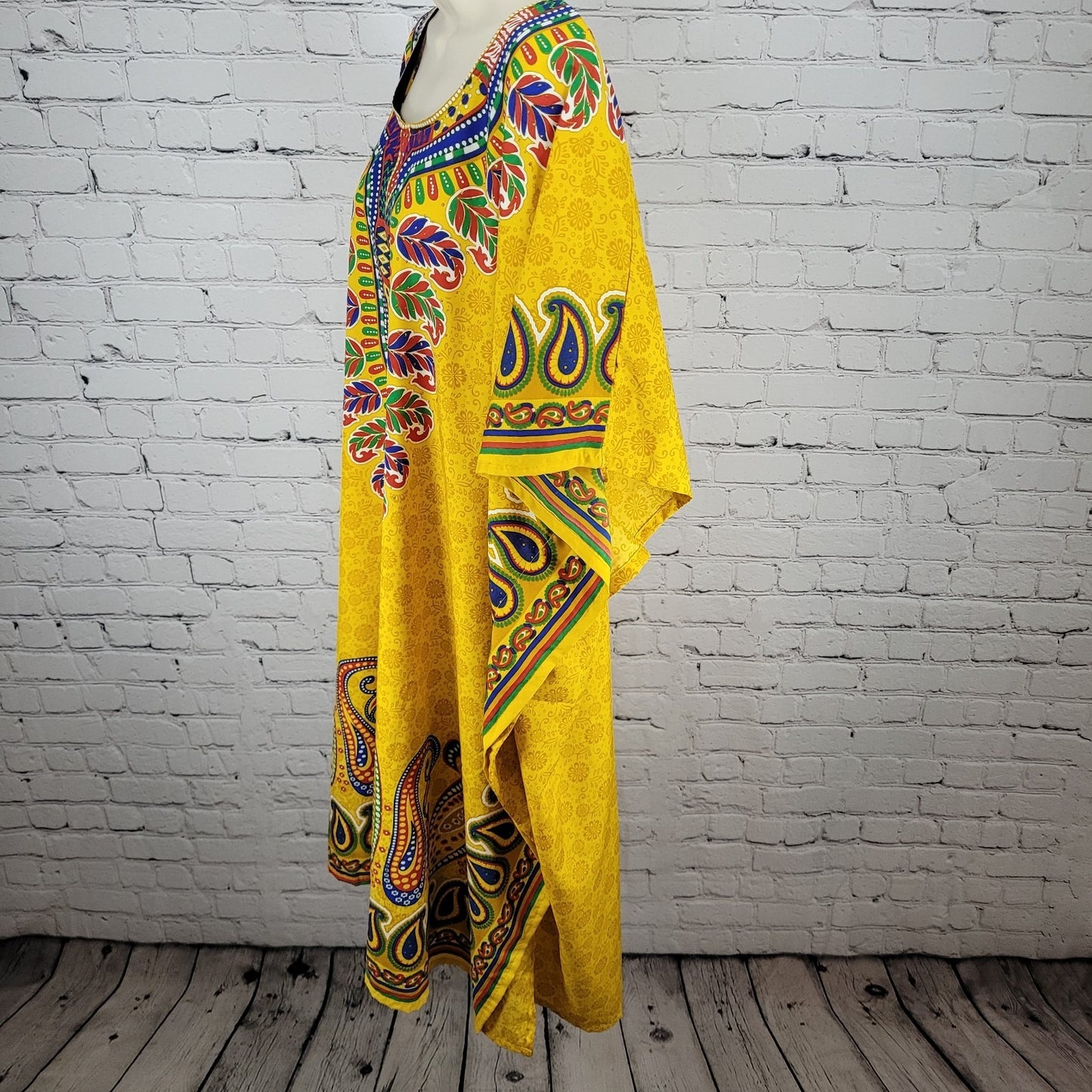 Sante Classics Yellow Floral Glitter Colorful Kaftan India Made Dress O/S