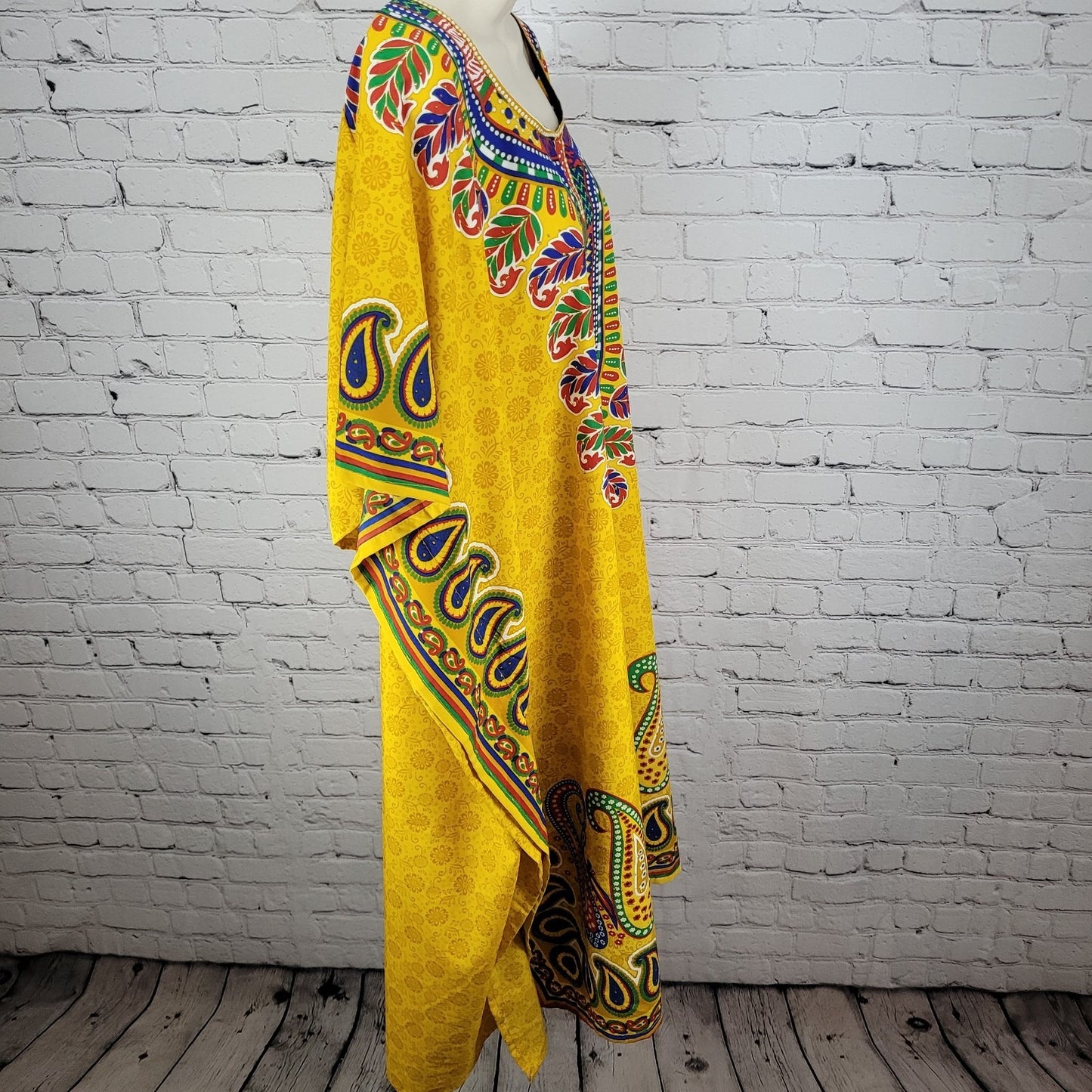 Sante Classics Yellow Floral Glitter Colorful Kaftan India Made Dress O/S