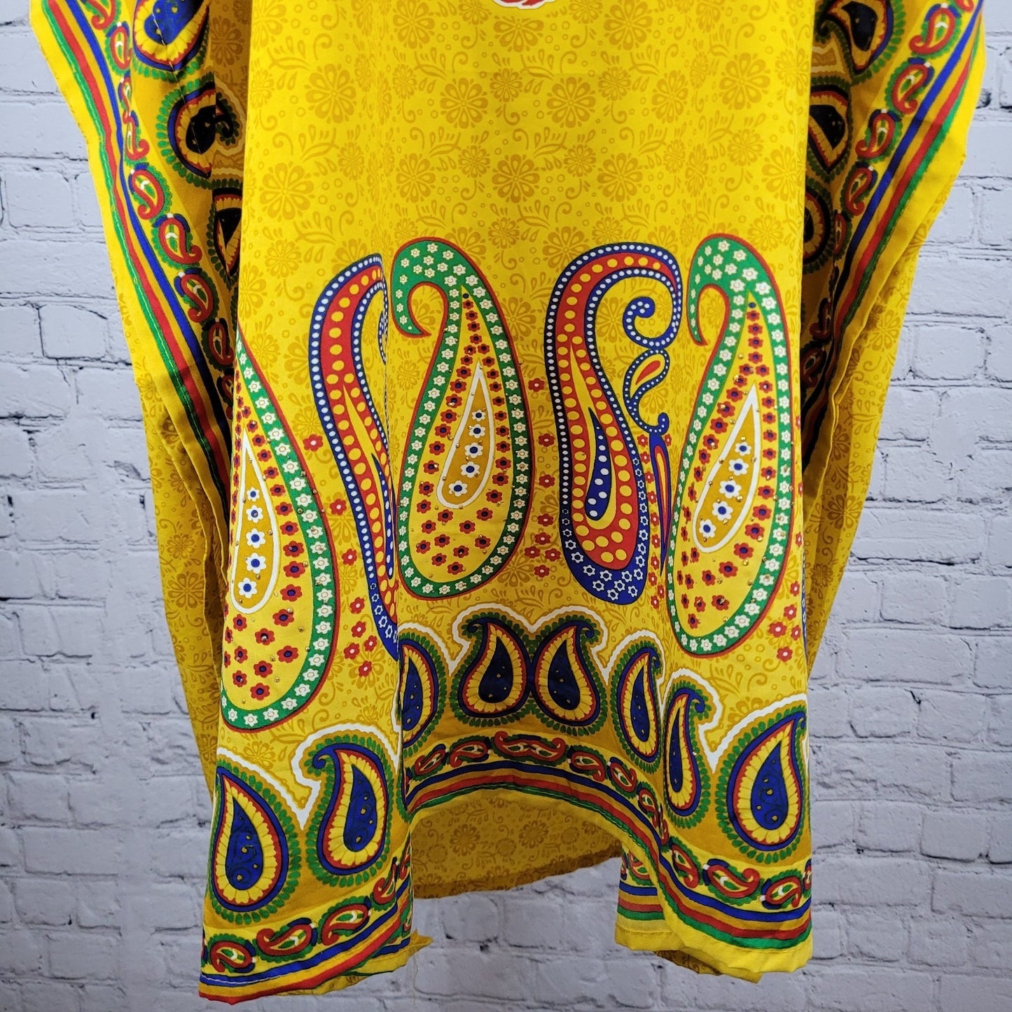 Sante Classics Yellow Floral Glitter Colorful Kaftan India Made Dress O/S