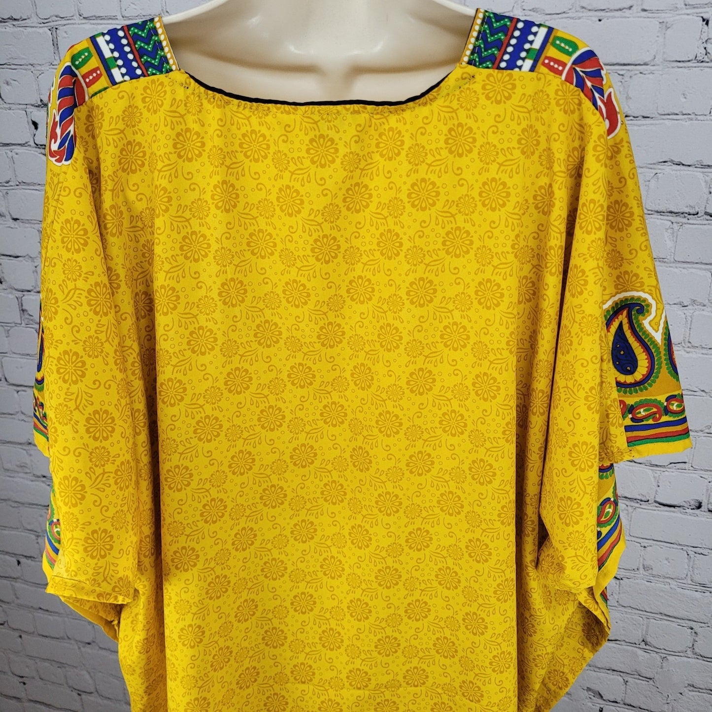 Sante Classics Yellow Floral Glitter Colorful Kaftan India Made Dress O/S
