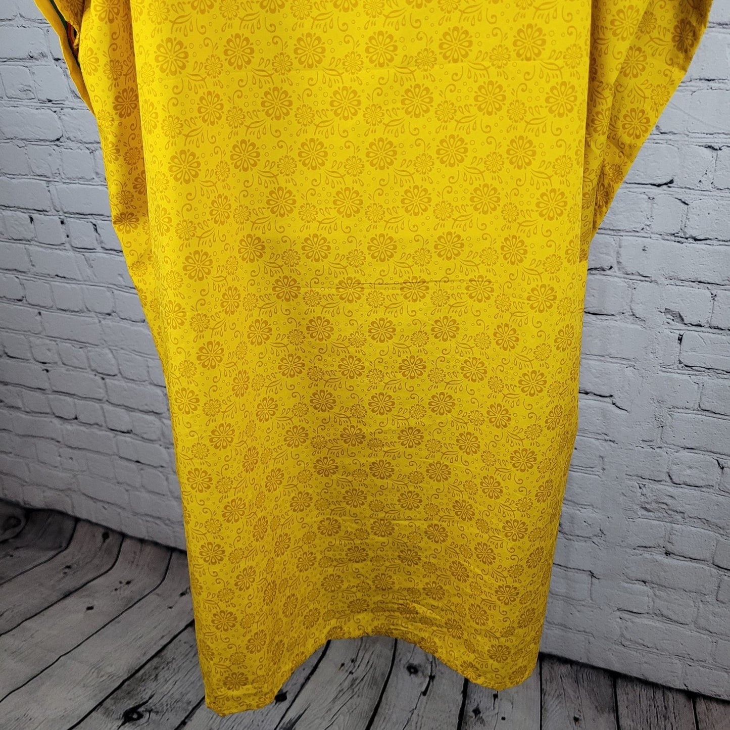 Sante Classics Yellow Floral Glitter Colorful Kaftan India Made Dress O/S