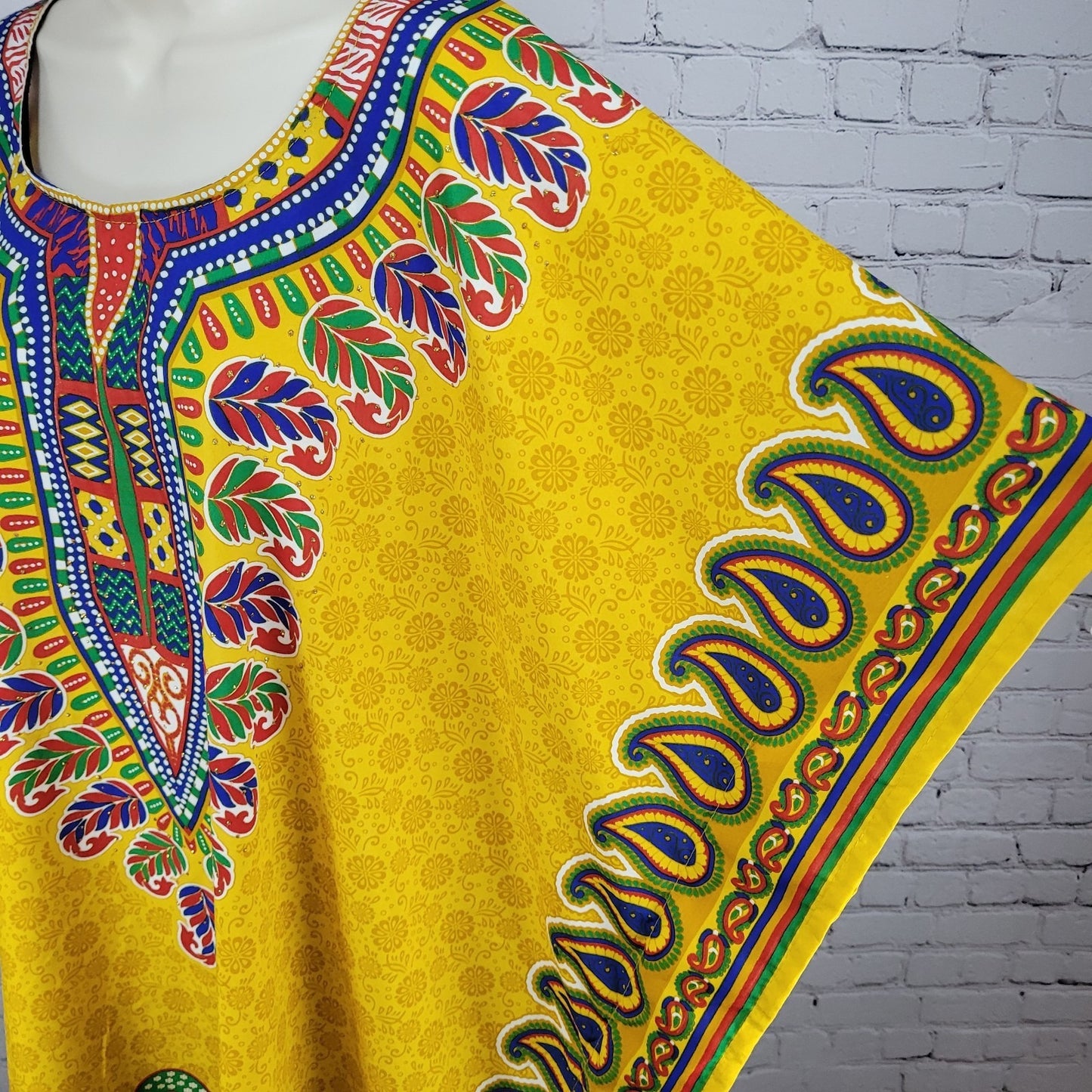 Sante Classics Yellow Floral Glitter Colorful Kaftan India Made Dress O/S