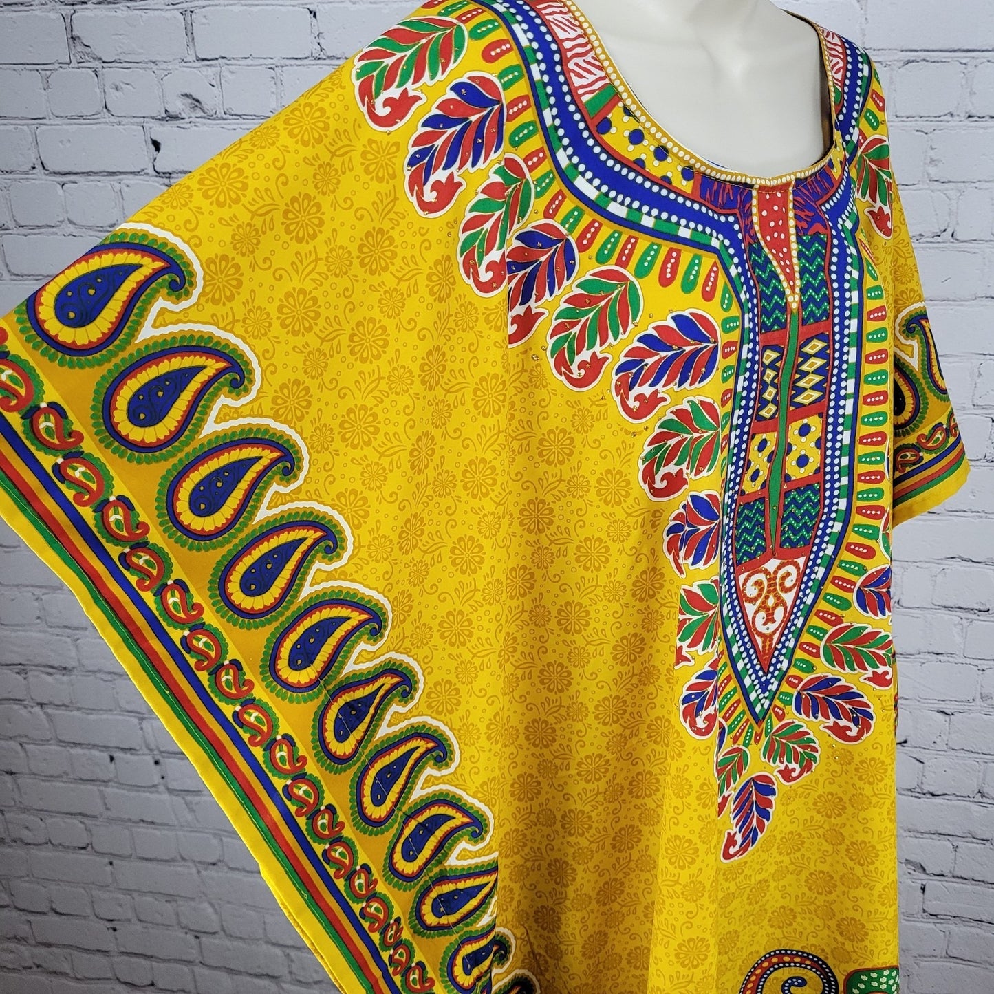 Sante Classics Yellow Floral Glitter Colorful Kaftan India Made Dress O/S