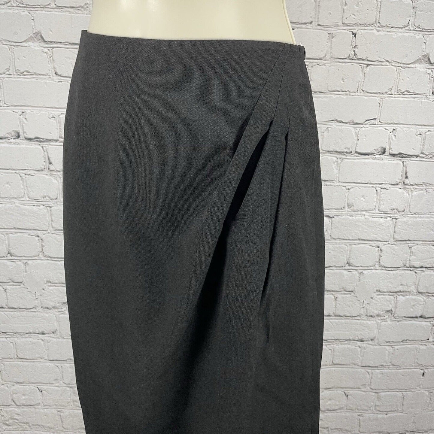 VTG Coldwater Creek Black Wrap Button Maxi Pencil Fringe Skirt USA Made Size 10