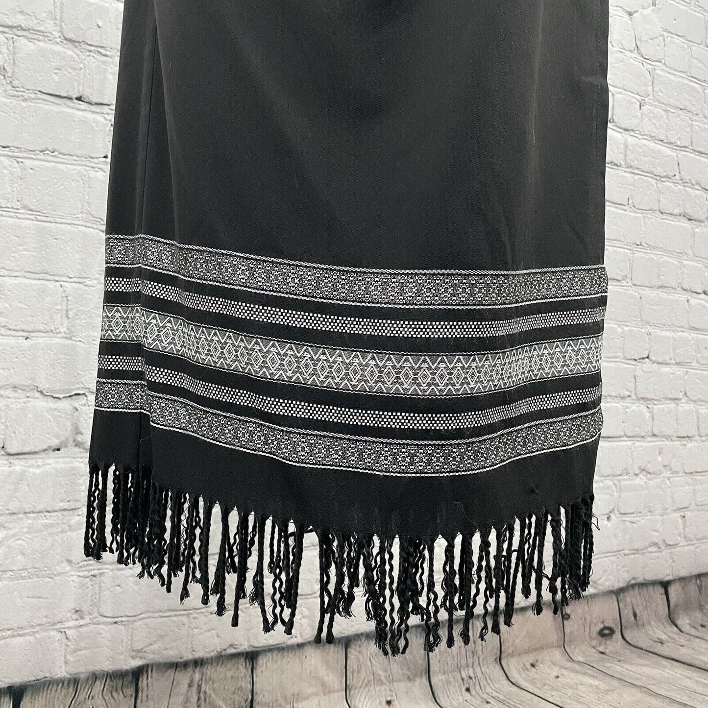VTG Coldwater Creek Black Wrap Button Maxi Pencil Fringe Skirt USA Made Size 10