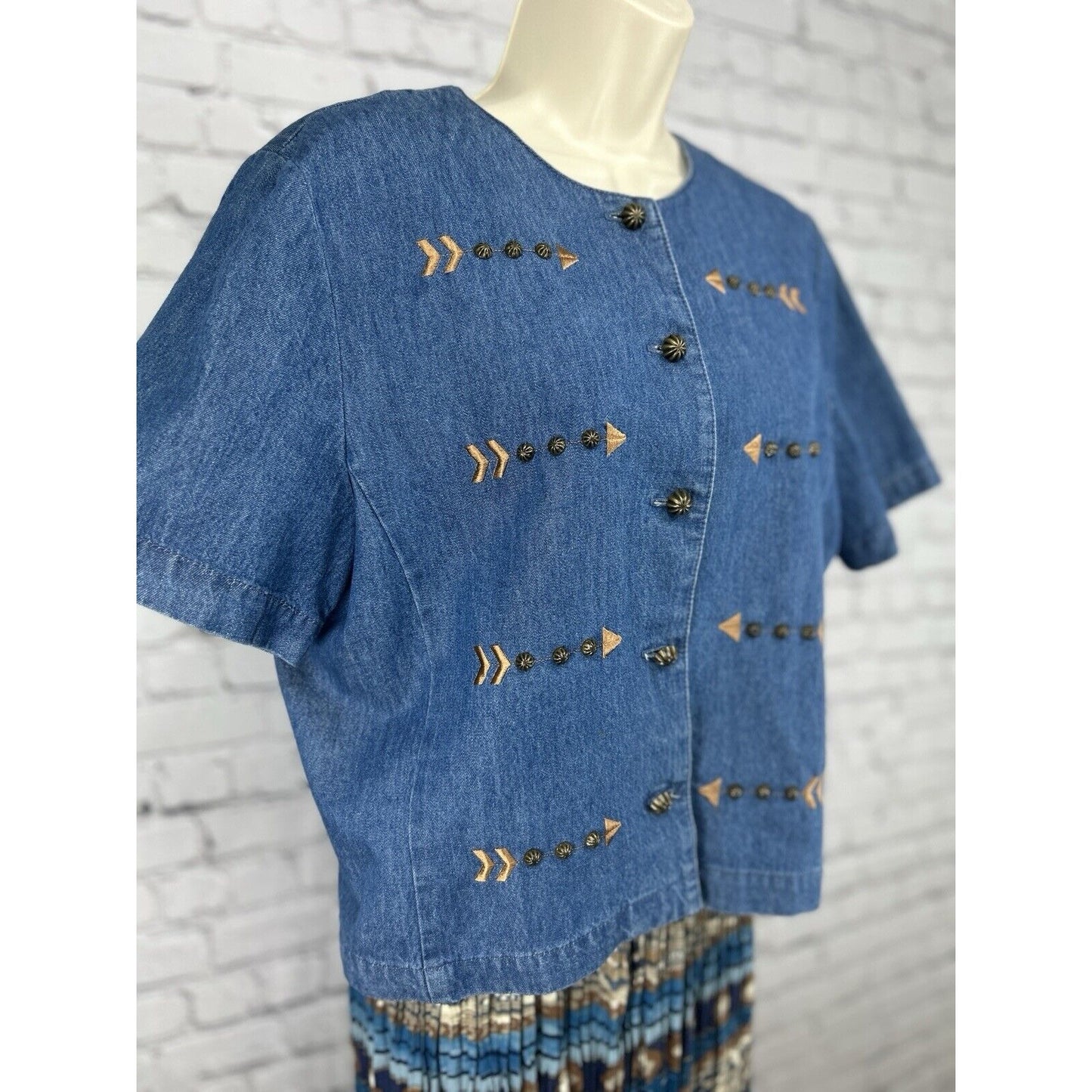 Stonebridge Blue Denim USA Made Button Up Shirt Elastic Waist Maxi Dress Size 10