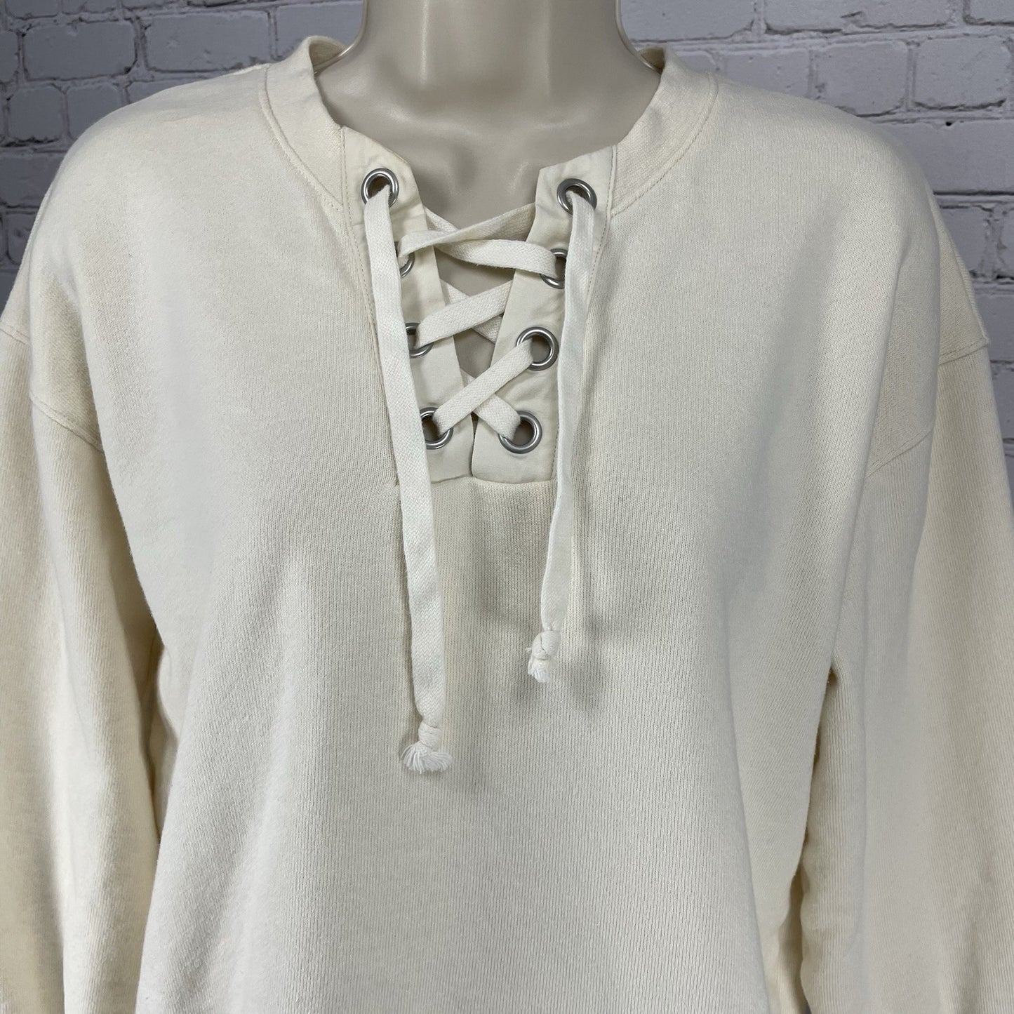 Madewell Cream Hemp Cotton Pullover Tie Relaxed Oversized Sweatshirt Size XS
