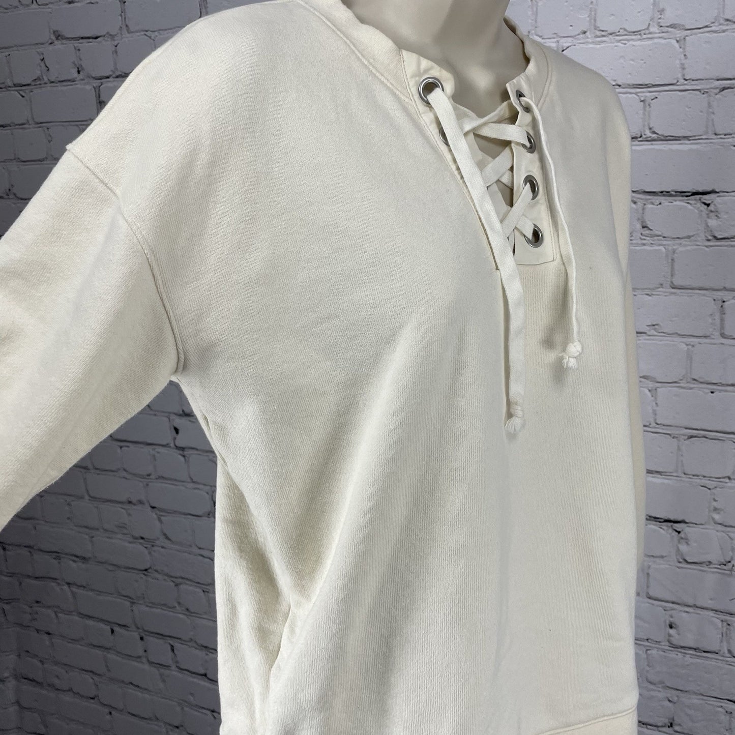 Madewell Cream Hemp Cotton Pullover Tie Relaxed Oversized Sweatshirt Size XS