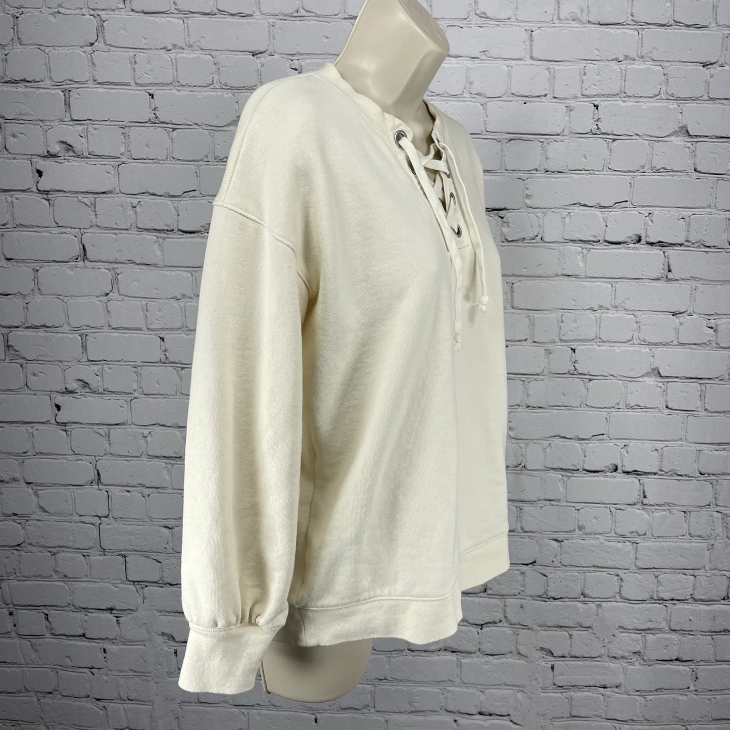 Madewell Cream Hemp Cotton Pullover Tie Relaxed Oversized Sweatshirt Size XS