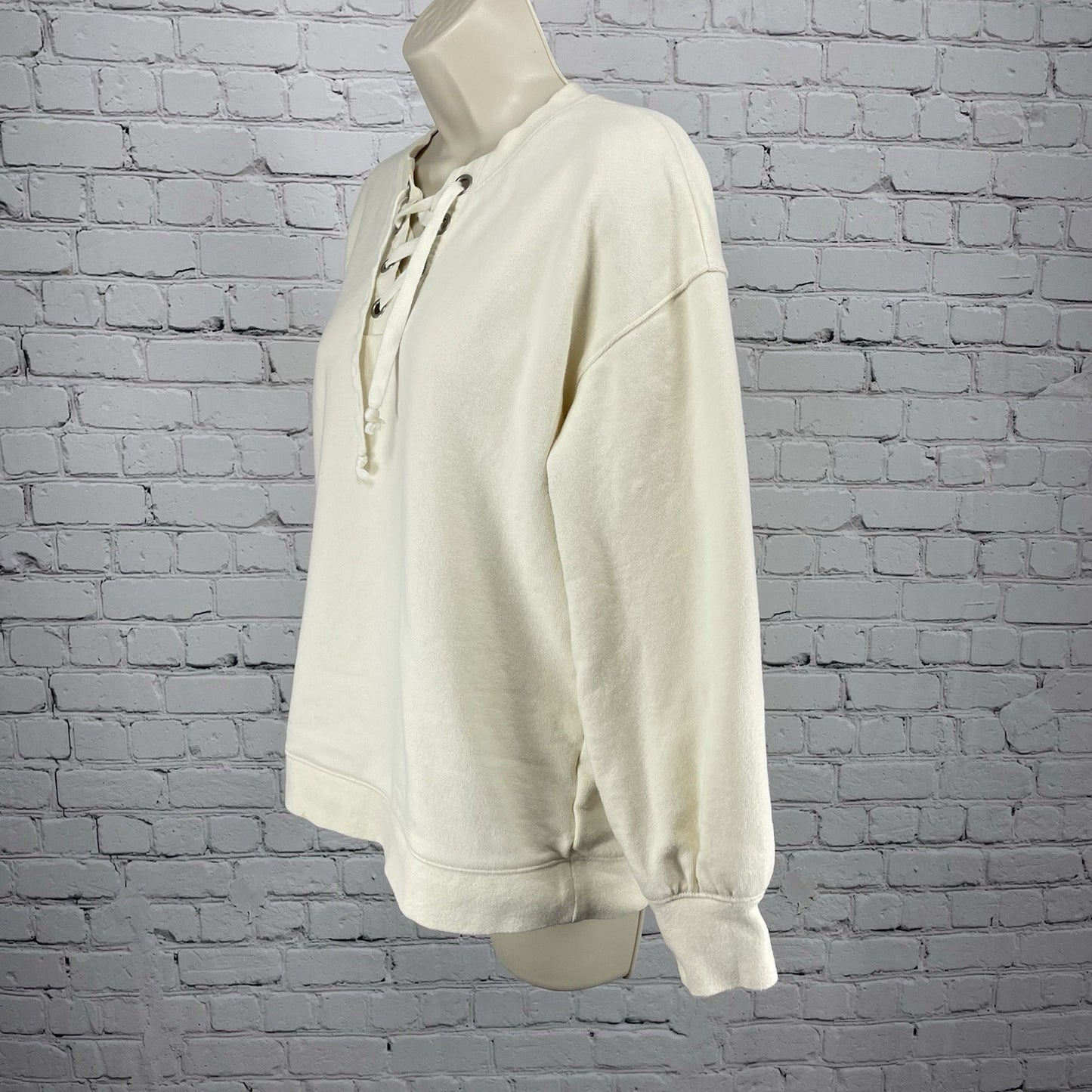 Madewell Cream Hemp Cotton Pullover Tie Relaxed Oversized Sweatshirt Size XS