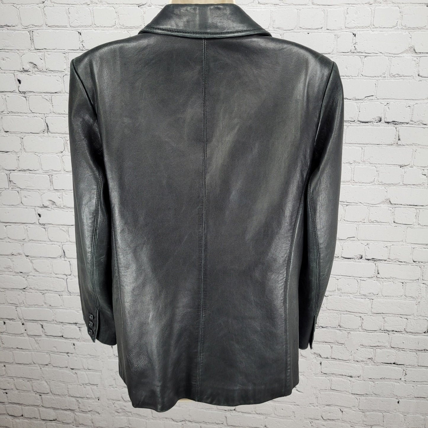Harold's Black Soft Genuine Leather Buttoned Lined Blazer Jacket Size 10