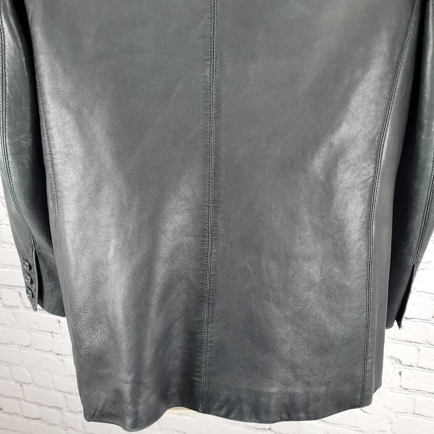 Harold's Black Soft Genuine Leather Buttoned Lined Blazer Jacket Size 10