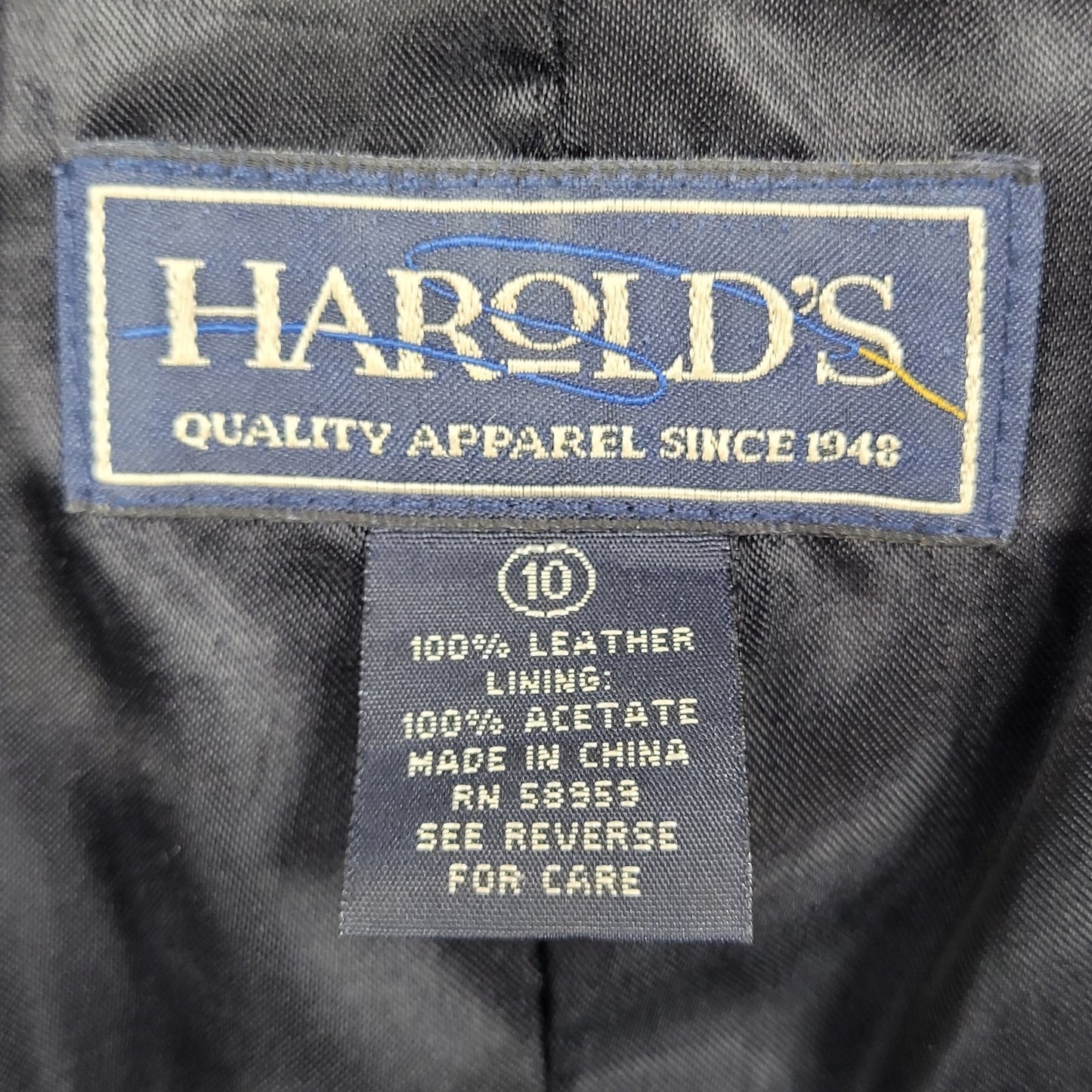Harold's Black Soft Genuine Leather Buttoned Lined Blazer Jacket Size 10