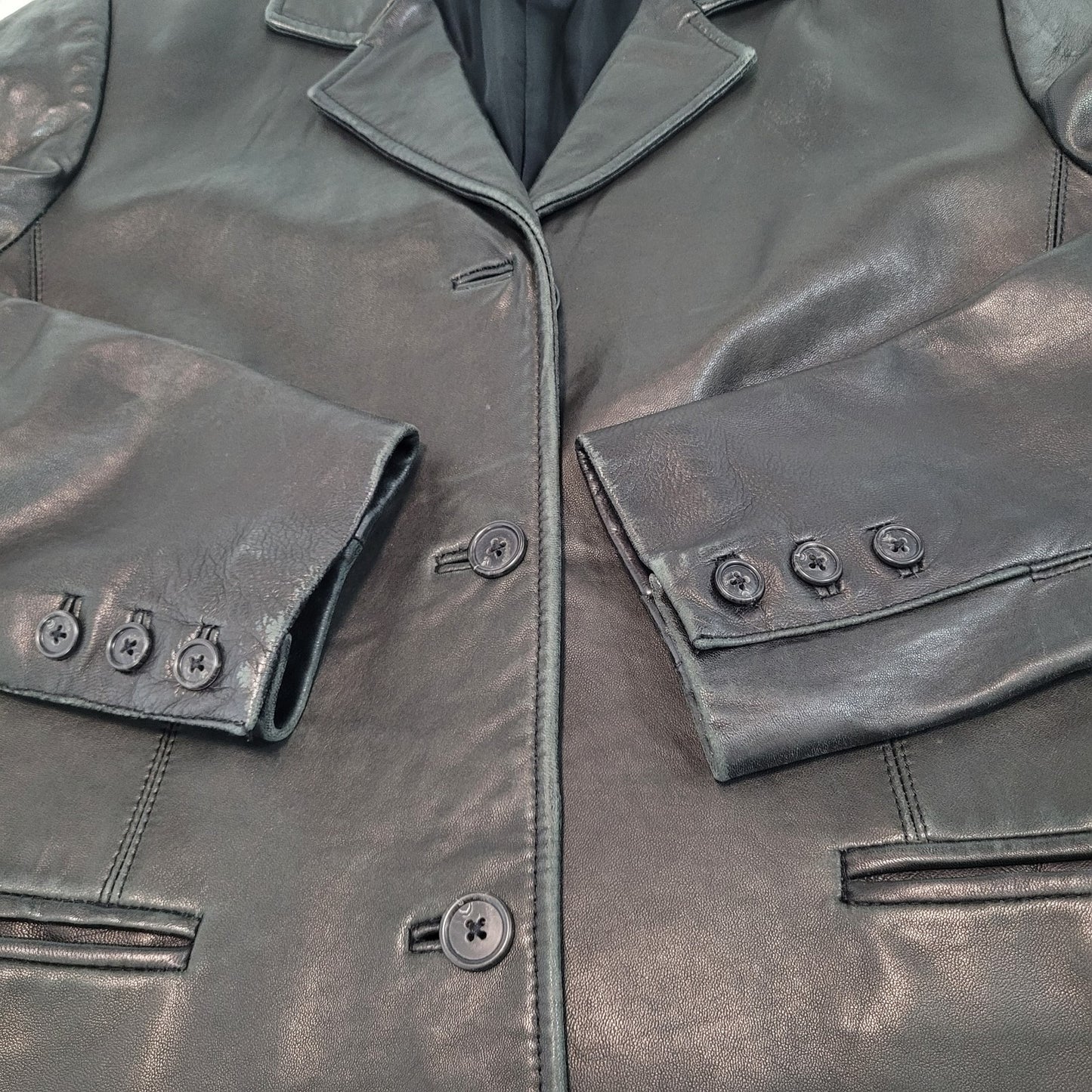 Harold's Black Soft Genuine Leather Buttoned Lined Blazer Jacket Size 10