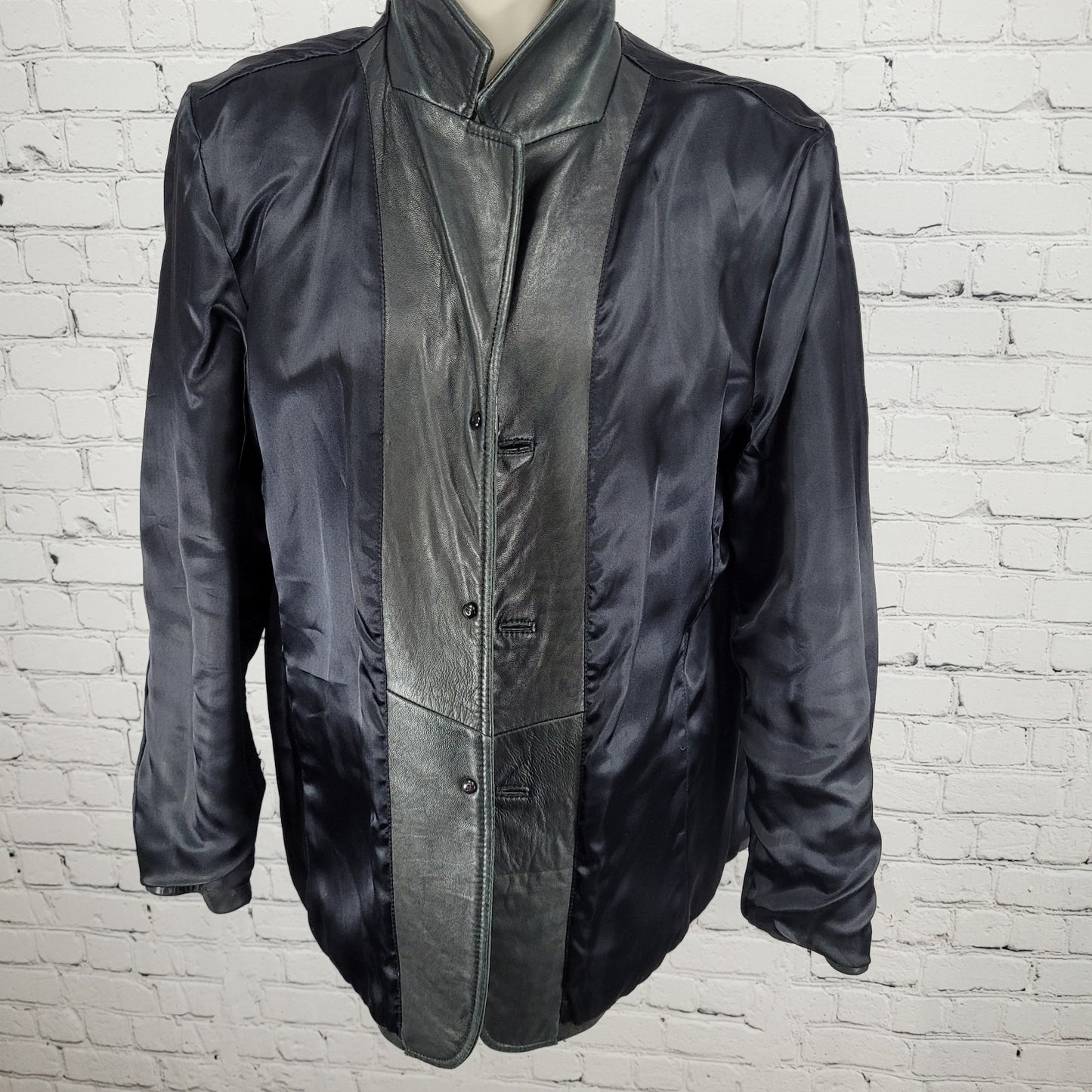 Harold's Black Soft Genuine Leather Buttoned Lined Blazer Jacket Size 10