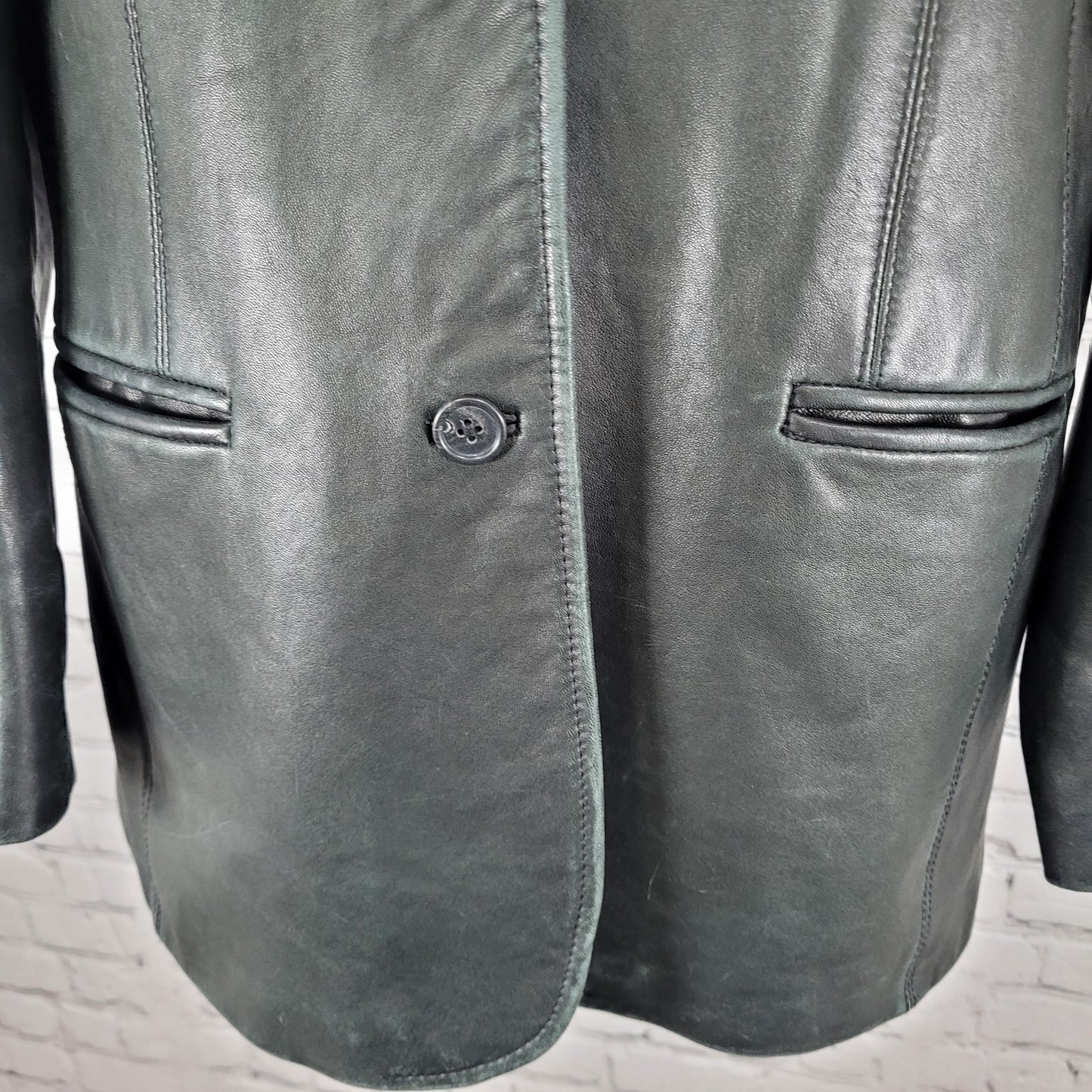 Harold's Black Soft Genuine Leather Buttoned Lined Blazer Jacket Size 10