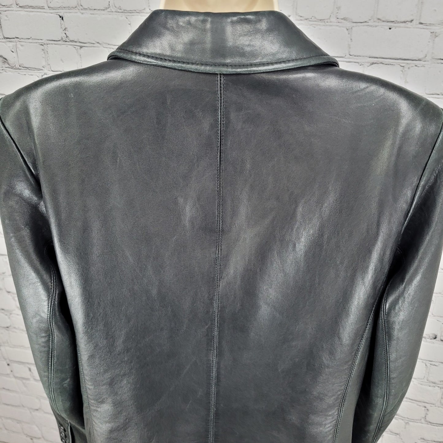 Harold's Black Soft Genuine Leather Buttoned Lined Blazer Jacket Size 10