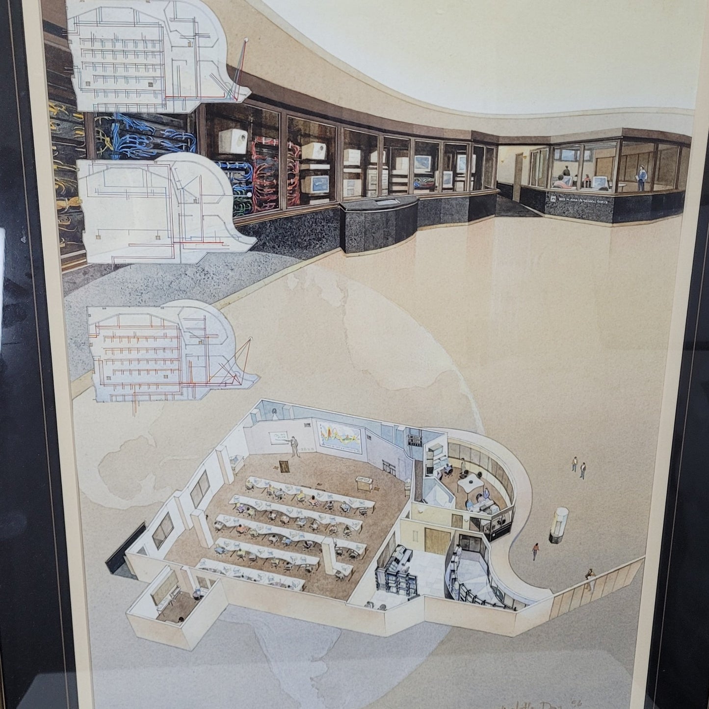 Elizabeth Day Architectural Rendering Watercolor Painting Framed 3D 20x27"