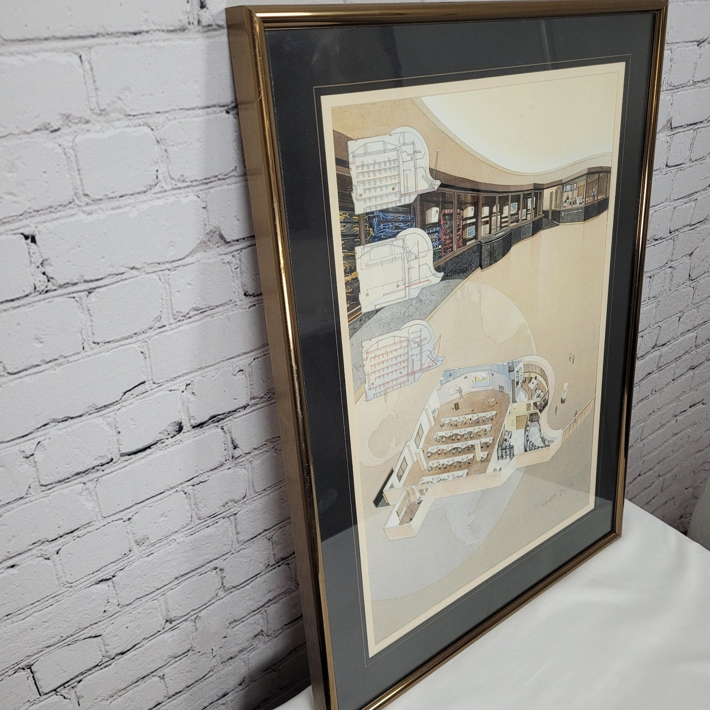 Elizabeth Day Architectural Rendering Watercolor Painting Framed 3D 20x27"